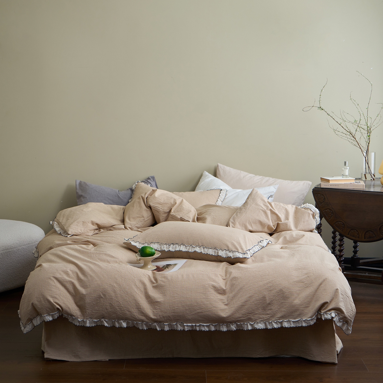 洋铭区（原狠狠爱）2026新款色织水洗棉花边四件套系列 控价：控价劵后不得低于 178元/218元/238元 小米格·黄