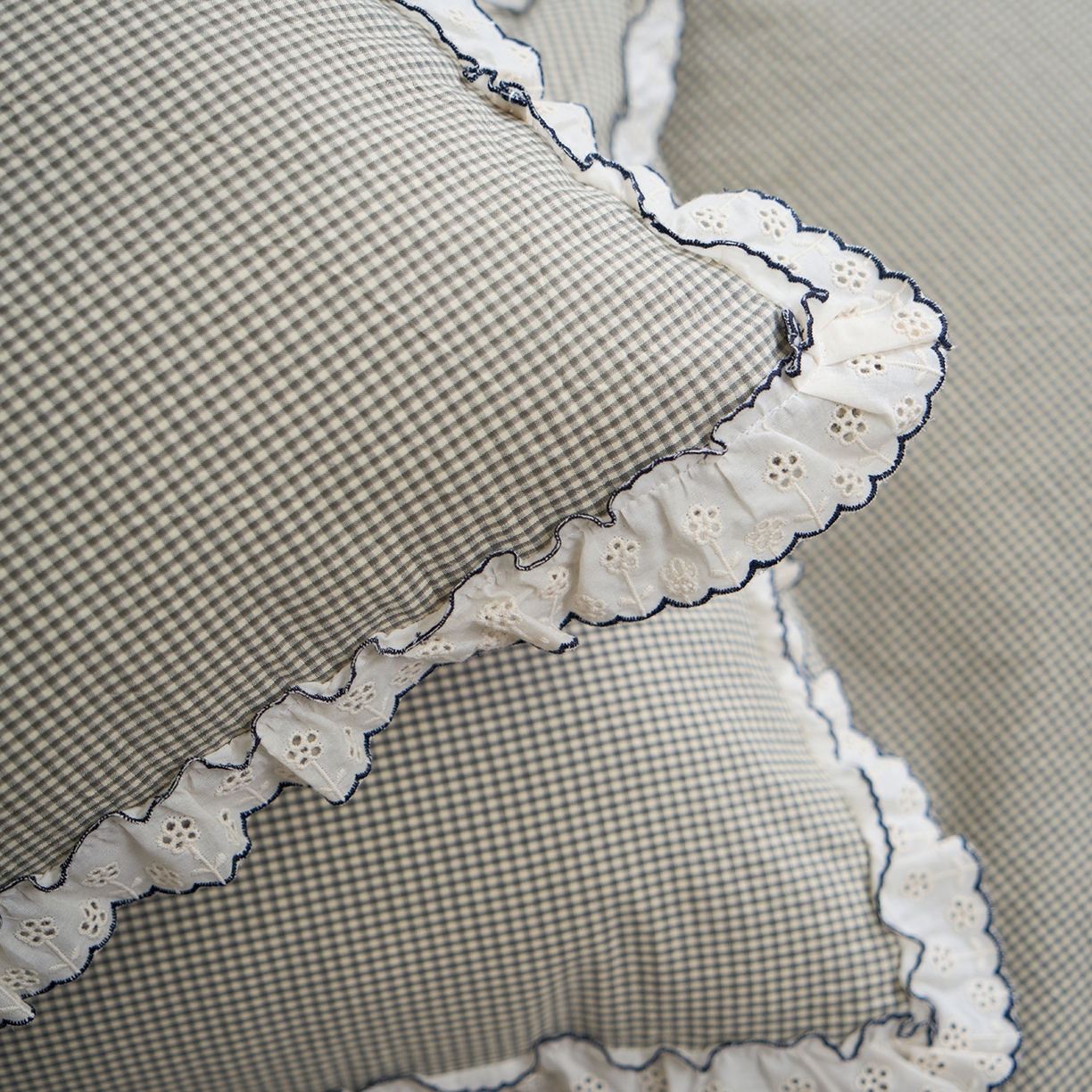 91家纺网 家纺一手货源 找家纺 洋铭区（原狠狠爱）2026新款色织水洗棉花边四件套系列 控价：控价劵后不得低于 178元/218元/238元 小米格·绿