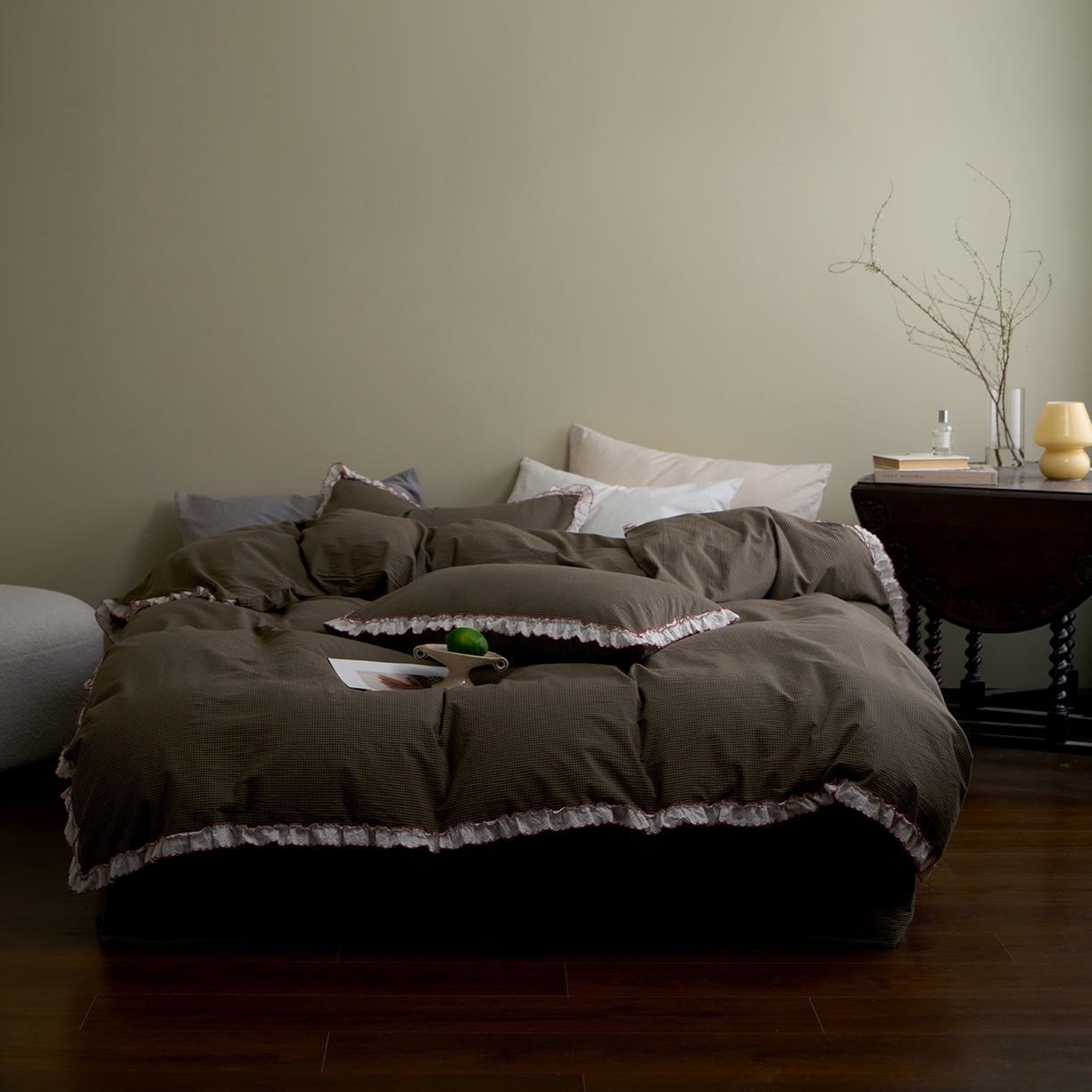 洋铭区（原狠狠爱）2026新款色织水洗棉花边四件套系列 控价：控价劵后不得低于 178元/218元/238元 小米深咖格