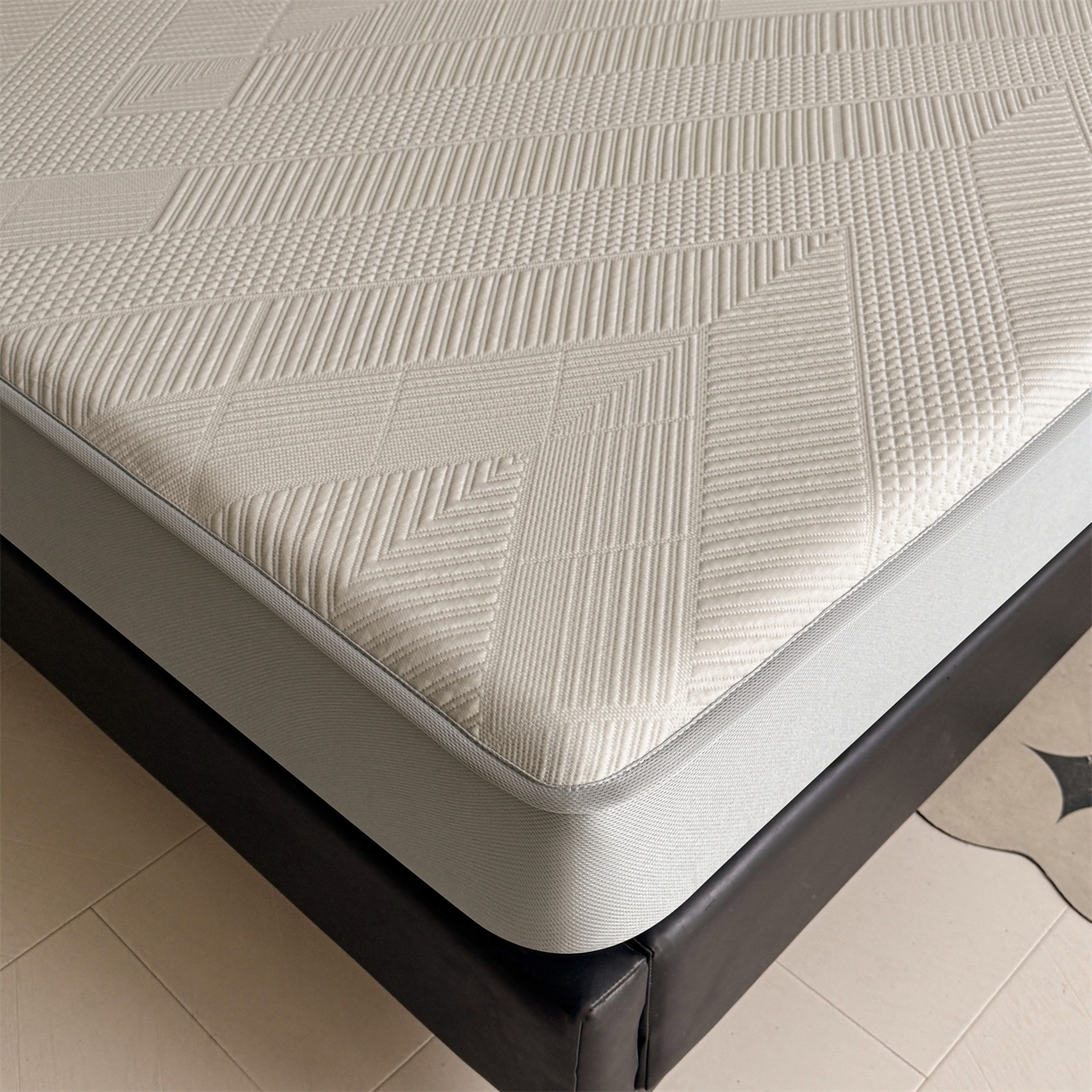 91家纺网 家纺一手货源 找家纺 慕木家纺 2026新品A类高克重高端复合三明治PE乙纶提花冰豆豆凉席床笠都市棱境系列（提供买家秀） 床笠款都市棱境-卡其