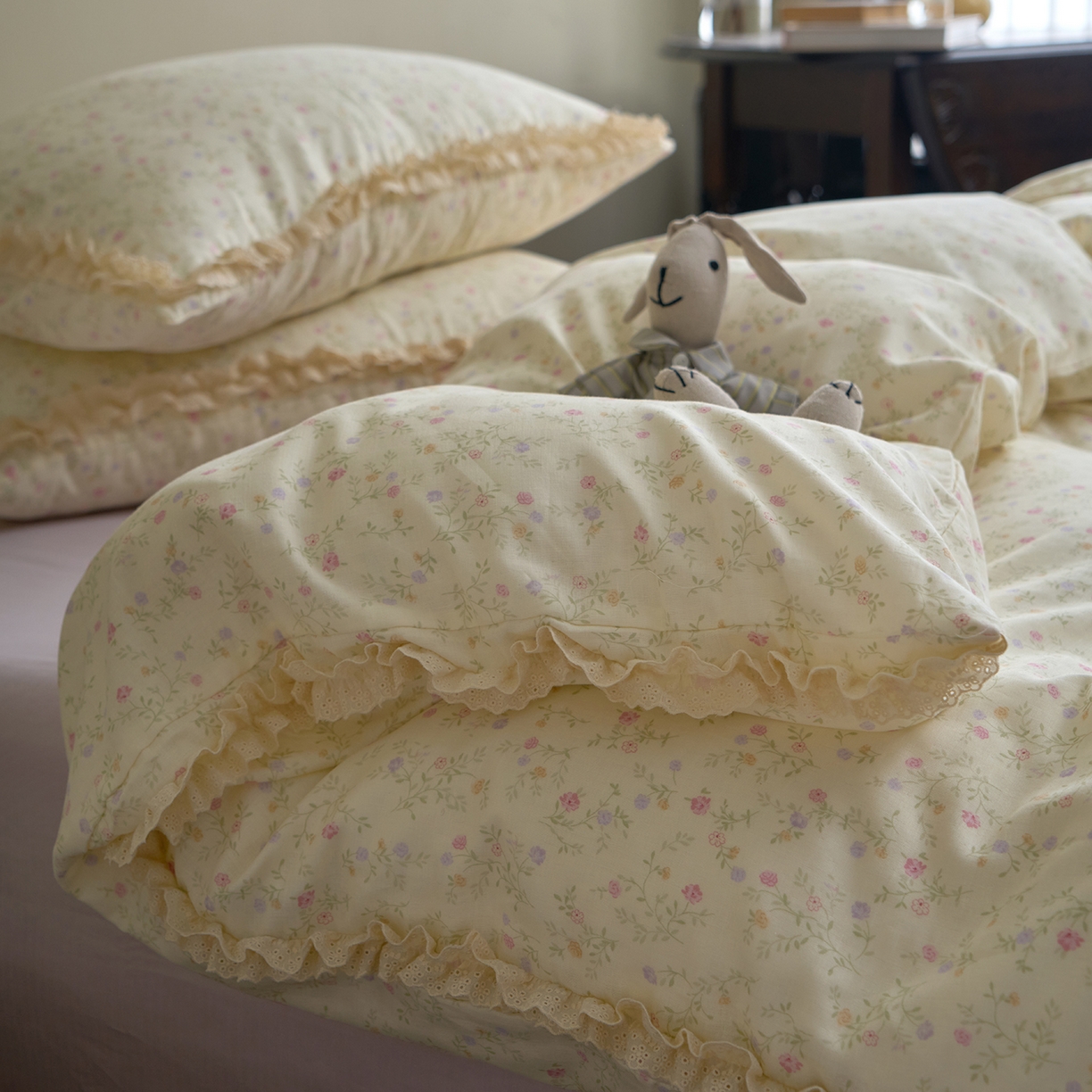 91家纺网 家纺一手货源 找家纺 （总）洋铭区（原狠狠爱） 2026新款双层纱皱皱纱花边四件套系列 控价：控价劵后不得低于 198元/228元/248元