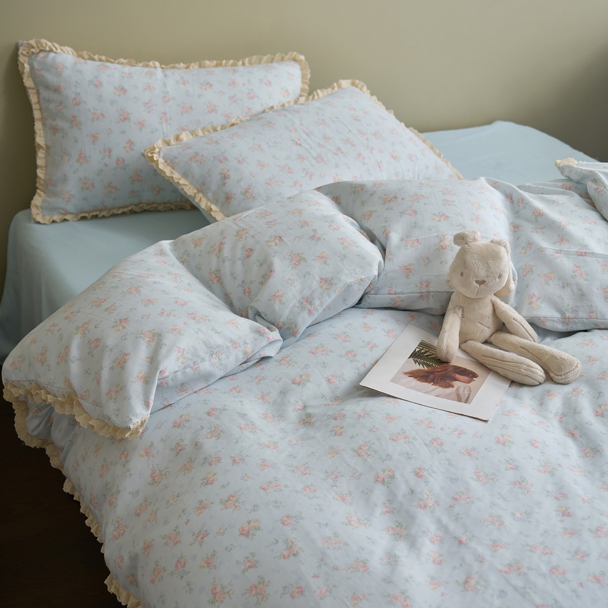 91家纺网 家纺一手货源 找家纺 洋铭区（原狠狠爱） 2026新款双层纱皱皱纱花边四件套系列 控价：控价劵后不得低于 198元/228元/248元 静野兰花