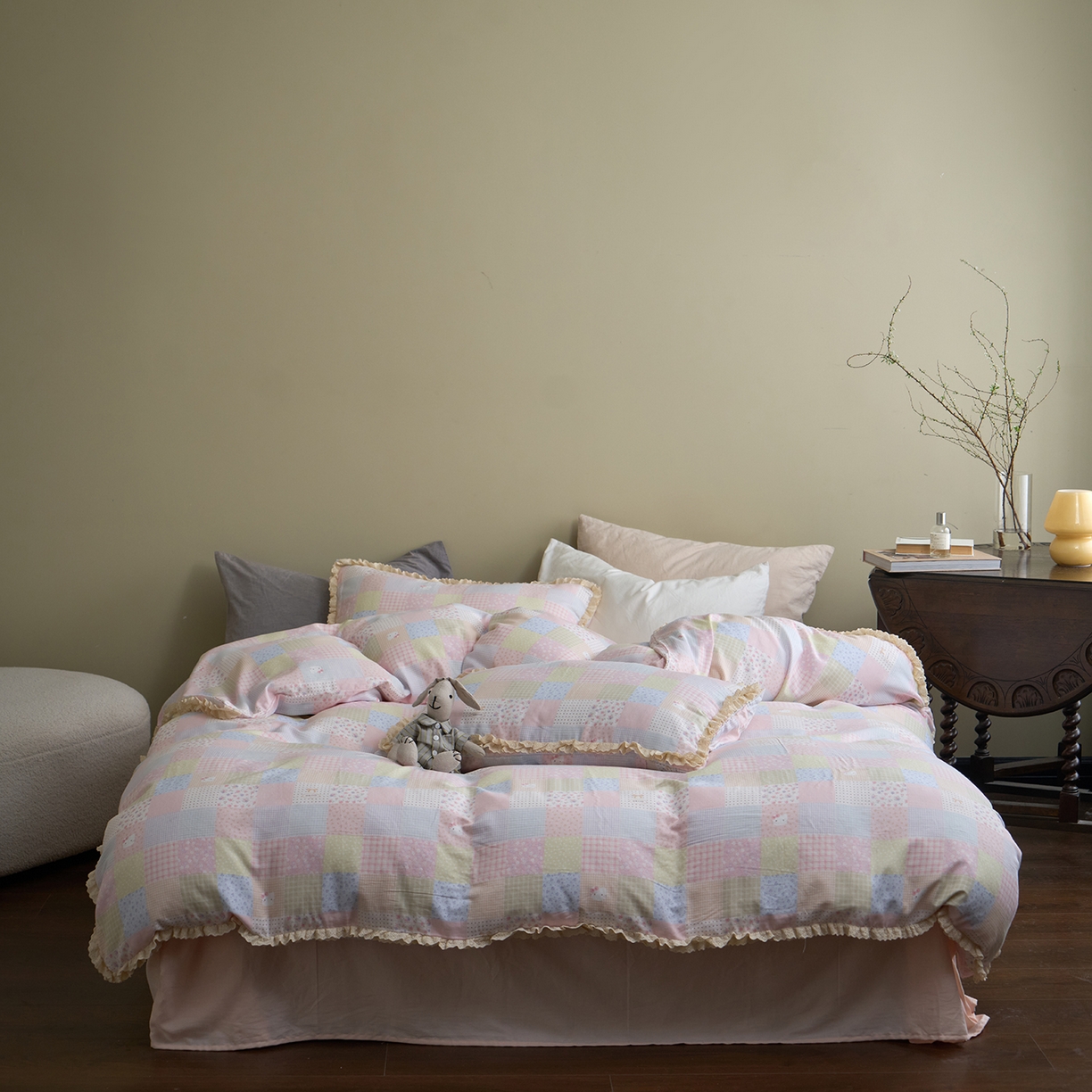 91家纺网 家纺一手货源 找家纺 洋铭区（原狠狠爱） 2026新款双层纱皱皱纱花边四件套系列 控价：控价劵后不得低于 198元/228元/248元 小猫咪