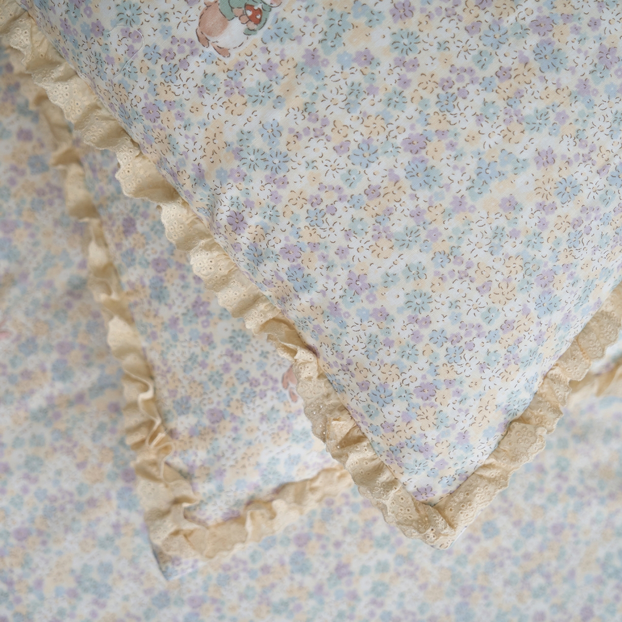 91家纺网 家纺一手货源 找家纺 洋铭区（原狠狠爱） 2026新款双层纱皱皱纱花边四件套系列 控价：控价劵后不得低于 198元/228元/248元 紫萝小兔