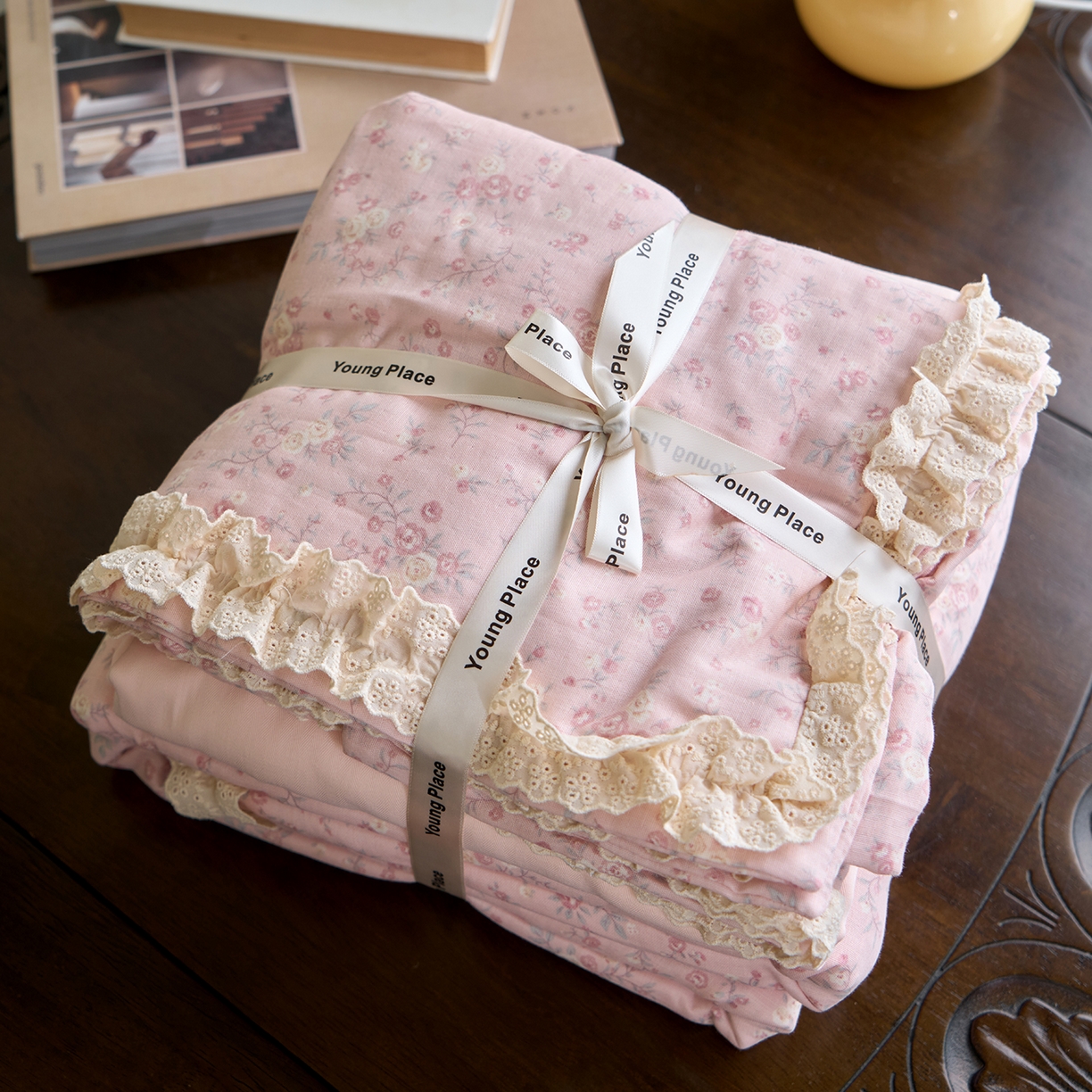 洋铭区（原狠狠爱） 2026新款双层纱皱皱纱花边四件套系列 控价：控价劵后不得低于 198元/228元/248元 粉花仙子