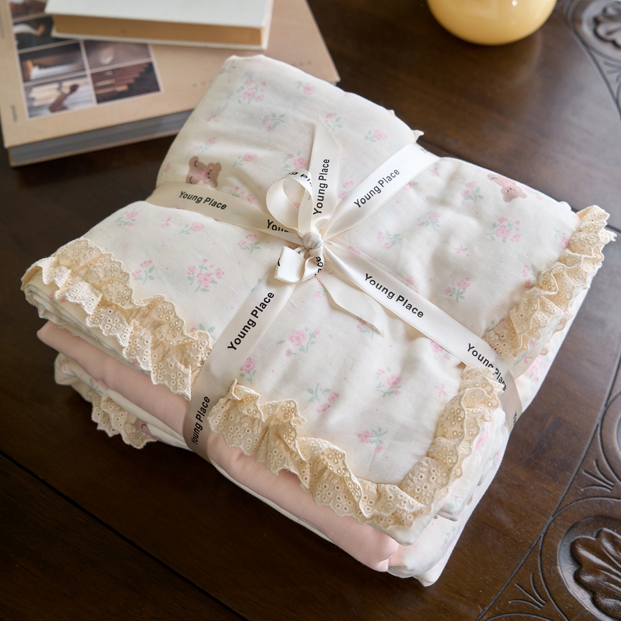 洋铭区（原狠狠爱） 2026新款双层纱皱皱纱花边四件套系列 控价：控价劵后不得低于 198元/228元/248元 奶粉小熊