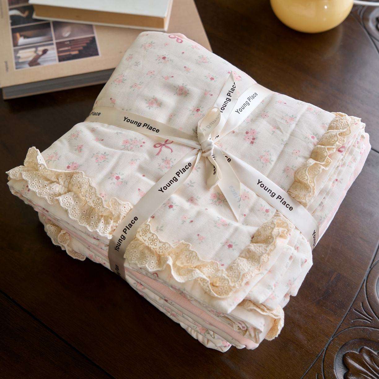 洋铭区（原狠狠爱） 2026新款双层纱皱皱纱花边四件套系列 控价：控价劵后不得低于 198元/228元/248元 柔蜜粉花