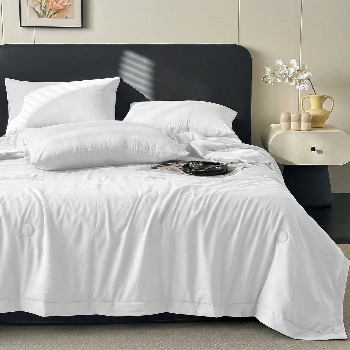 伊赛家纺 2026新款竹纤维清凉夏被四件套 白色夏被