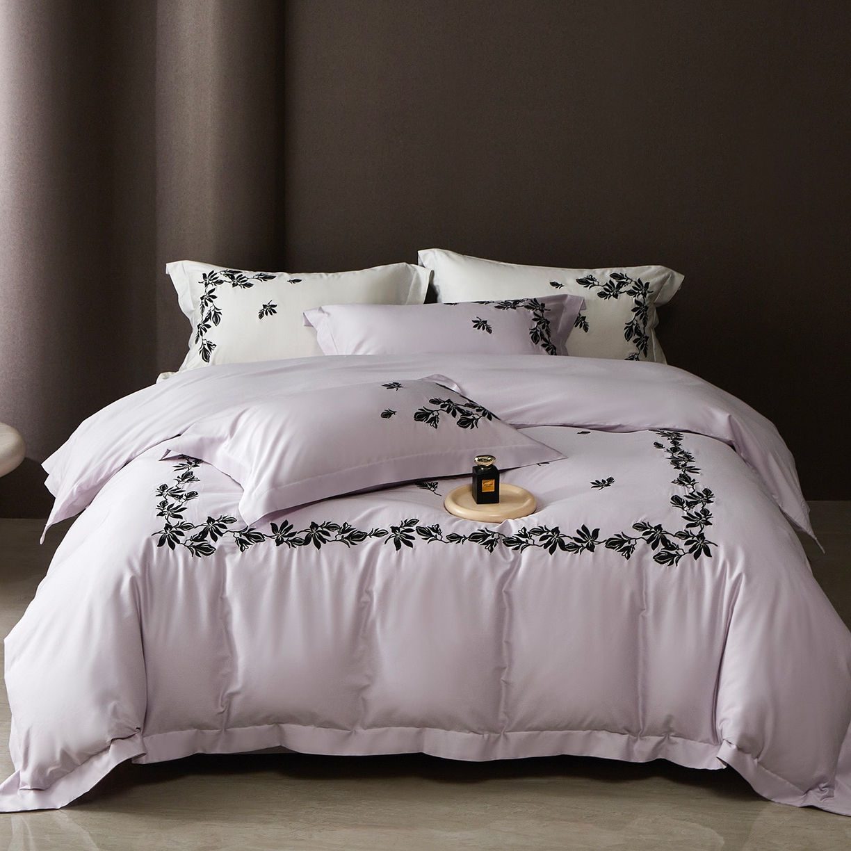 优悦生活馆 2026新款舒适冰丝刺绣四件套-绽放 绽放-紫