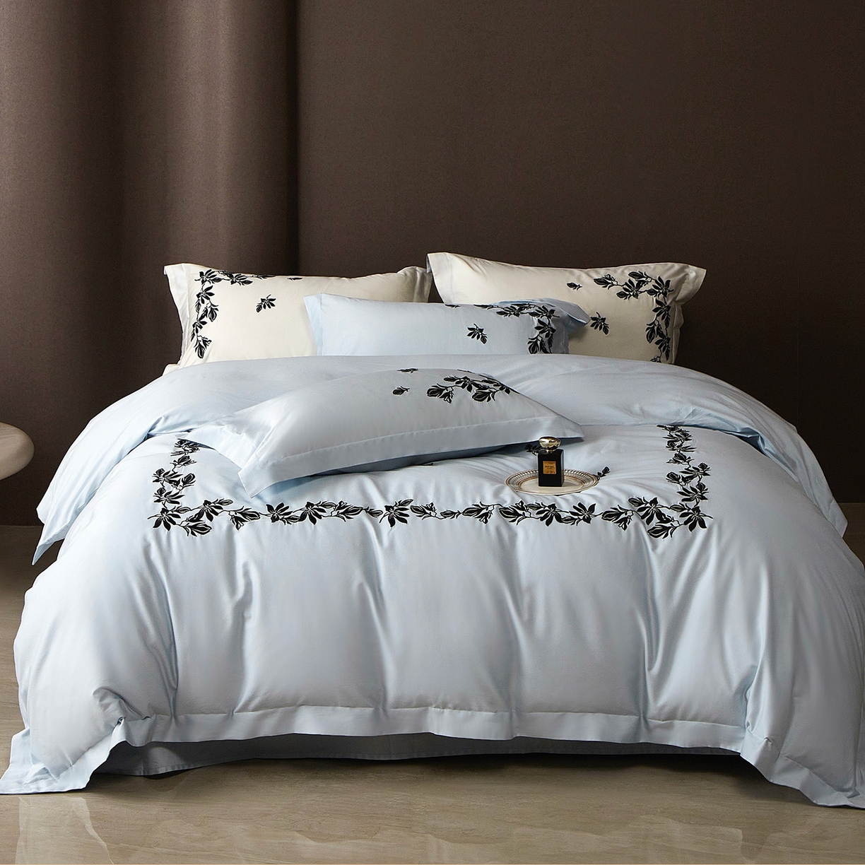 优悦生活馆 2026新款舒适冰丝刺绣四件套-绽放 绽放-蓝