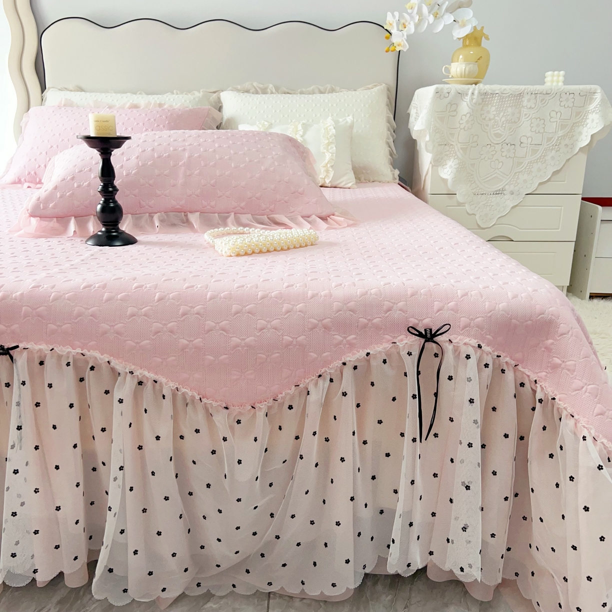 91家纺网 家纺一手货源 找家纺 （总）恋尚羽家纺 2026新款高分子PE凉泡泡大床裙凉感席波浪冰豆豆凉席席子三件套-小确幸