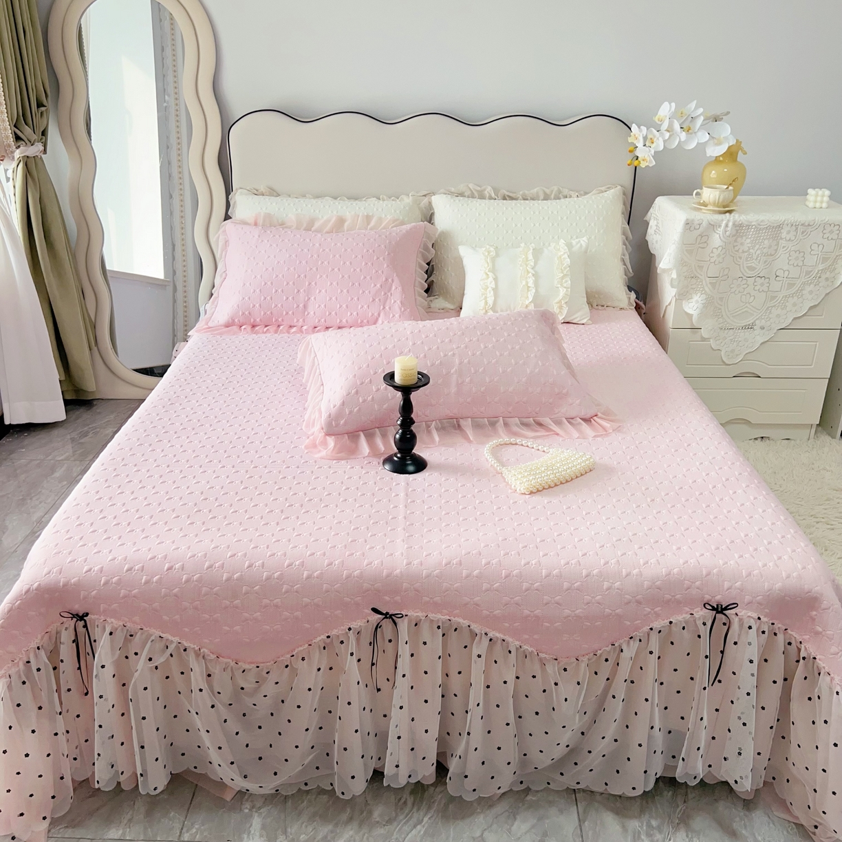 91家纺网 家纺一手货源 找家纺 （总）恋尚羽家纺 2026新款高分子PE凉泡泡大床裙凉感席波浪冰豆豆凉席席子三件套-小确幸