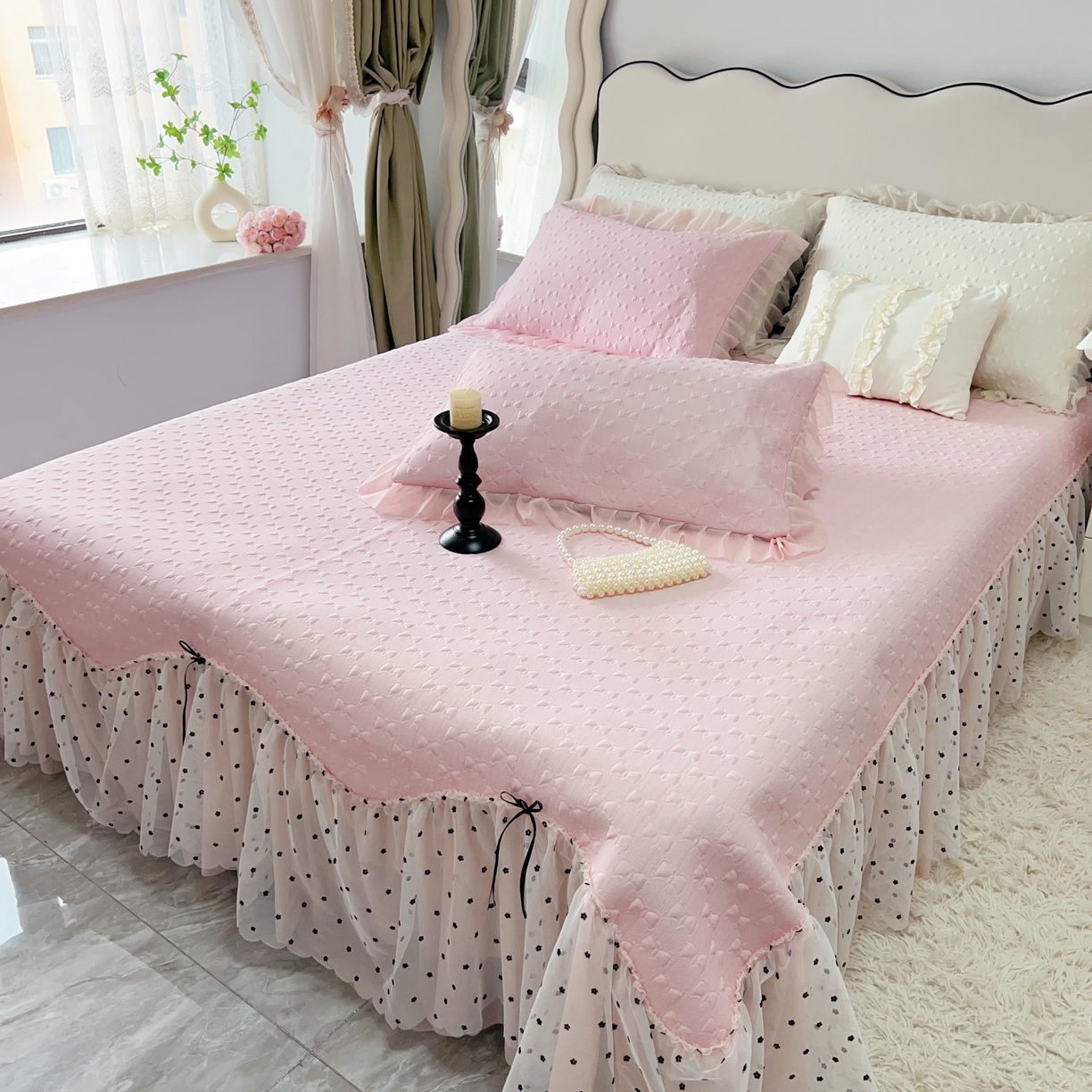 91家纺网 家纺一手货源 找家纺 （总）恋尚羽家纺 2026新款高分子PE凉泡泡大床裙凉感席波浪冰豆豆凉席席子三件套-小确幸