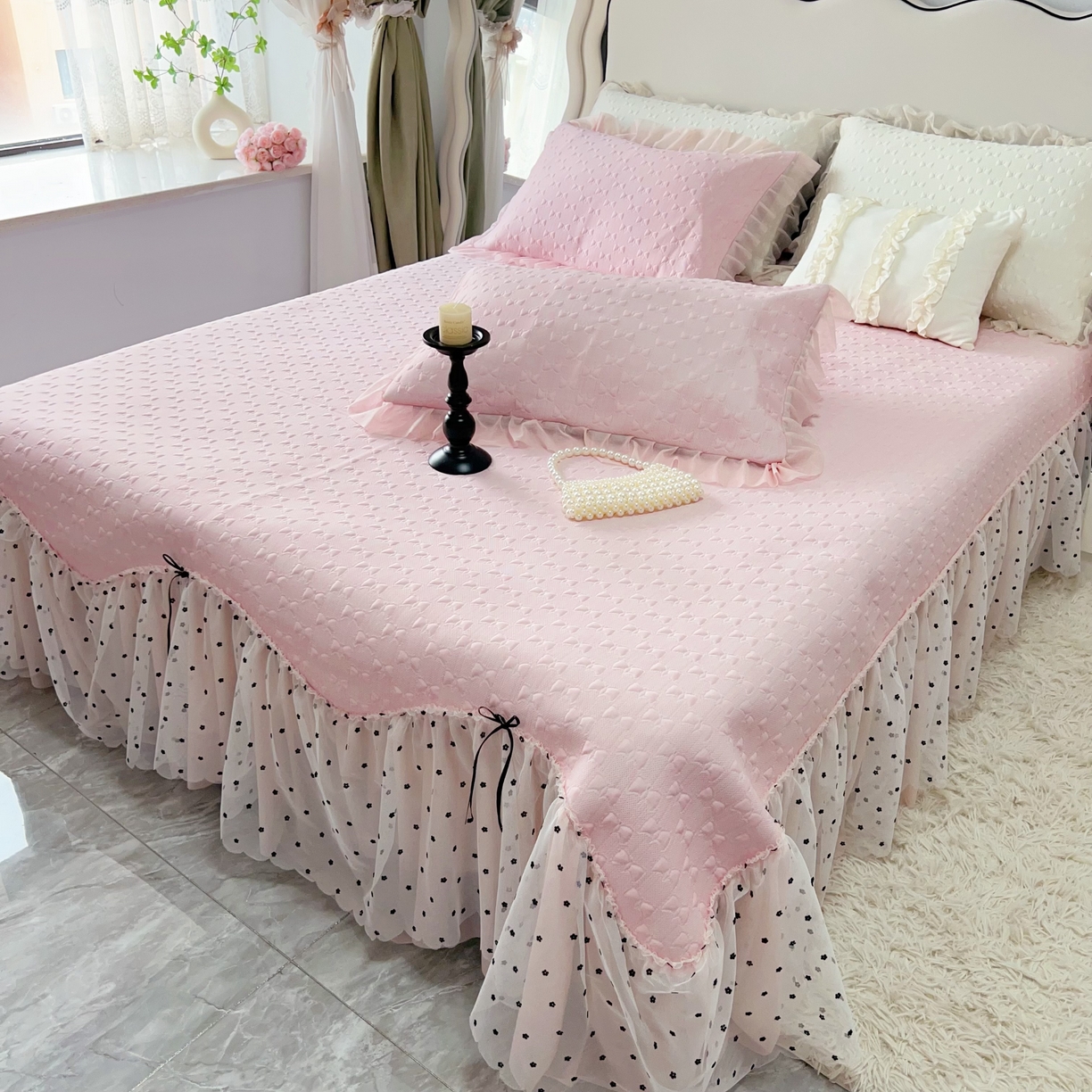 91家纺网 家纺一手货源 找家纺 （总）恋尚羽家纺 2026新款高分子PE凉泡泡大床裙凉感席波浪冰豆豆凉席席子三件套-小确幸