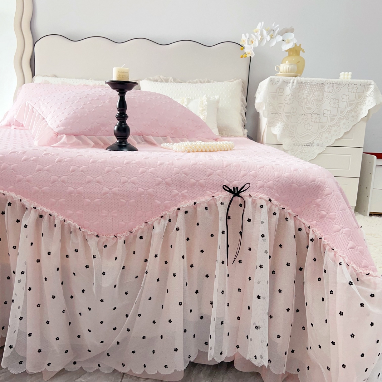 91家纺网 家纺一手货源 找家纺 （总）恋尚羽家纺 2026新款高分子PE凉泡泡大床裙凉感席波浪冰豆豆凉席席子三件套-小确幸