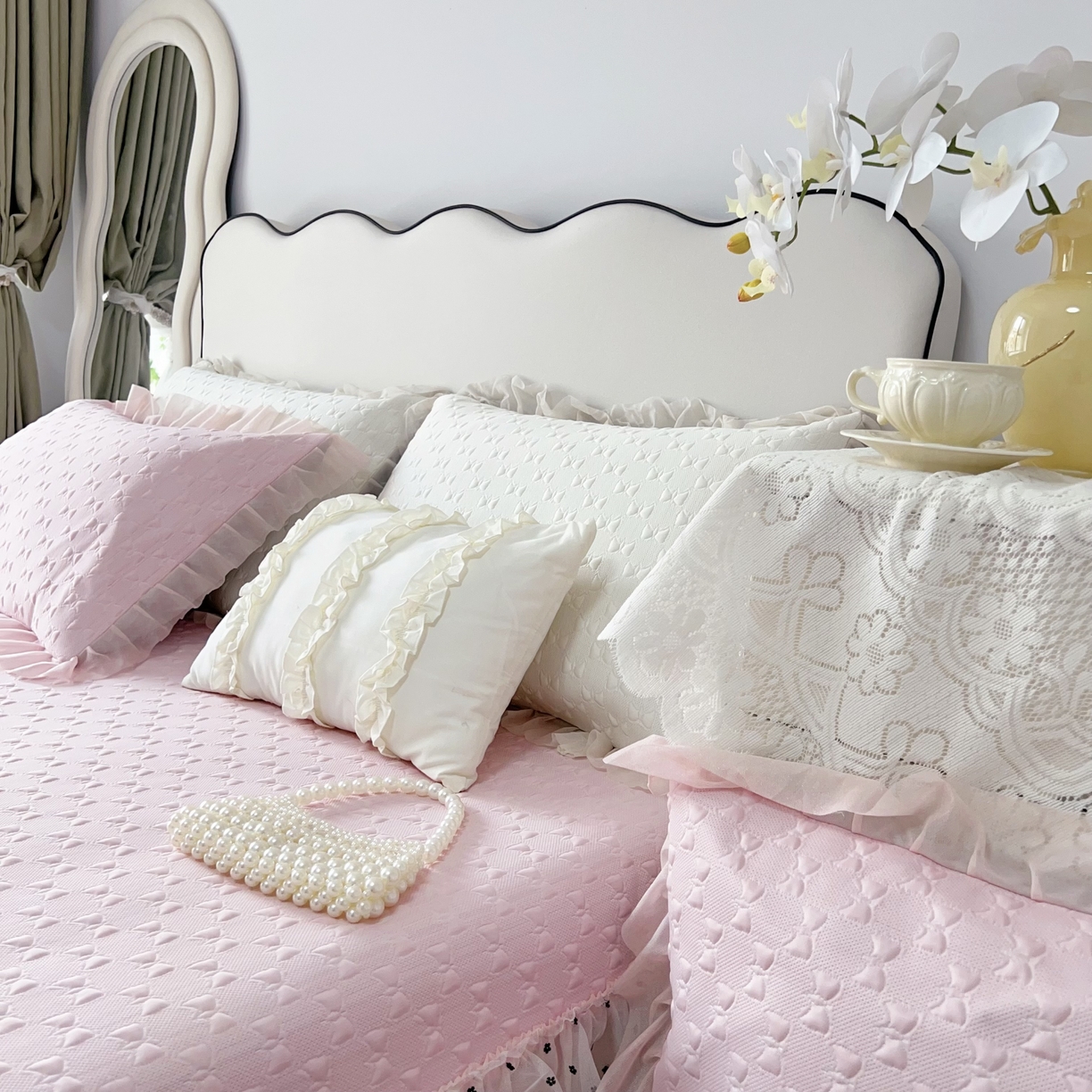 91家纺网 家纺一手货源 找家纺 （总）恋尚羽家纺 2026新款高分子PE凉泡泡大床裙凉感席波浪冰豆豆凉席席子三件套-小确幸