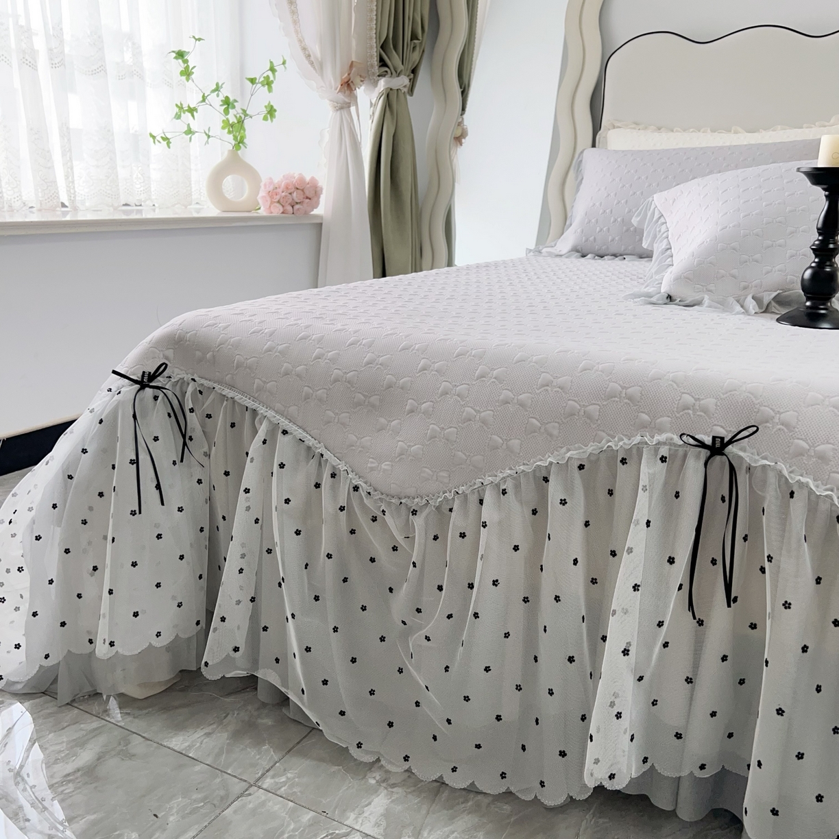 91家纺网 家纺一手货源 找家纺 恋尚羽家纺 2026新款高分子PE凉泡泡大床裙凉感席波浪冰豆豆凉席席子三件套-小确幸 小确幸-灰色