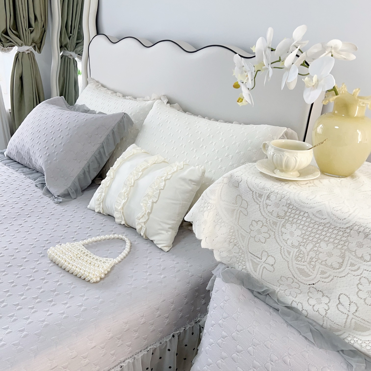 91家纺网 家纺一手货源 找家纺 恋尚羽家纺 2026新款高分子PE凉泡泡大床裙凉感席波浪冰豆豆凉席席子三件套-小确幸 小确幸-灰色