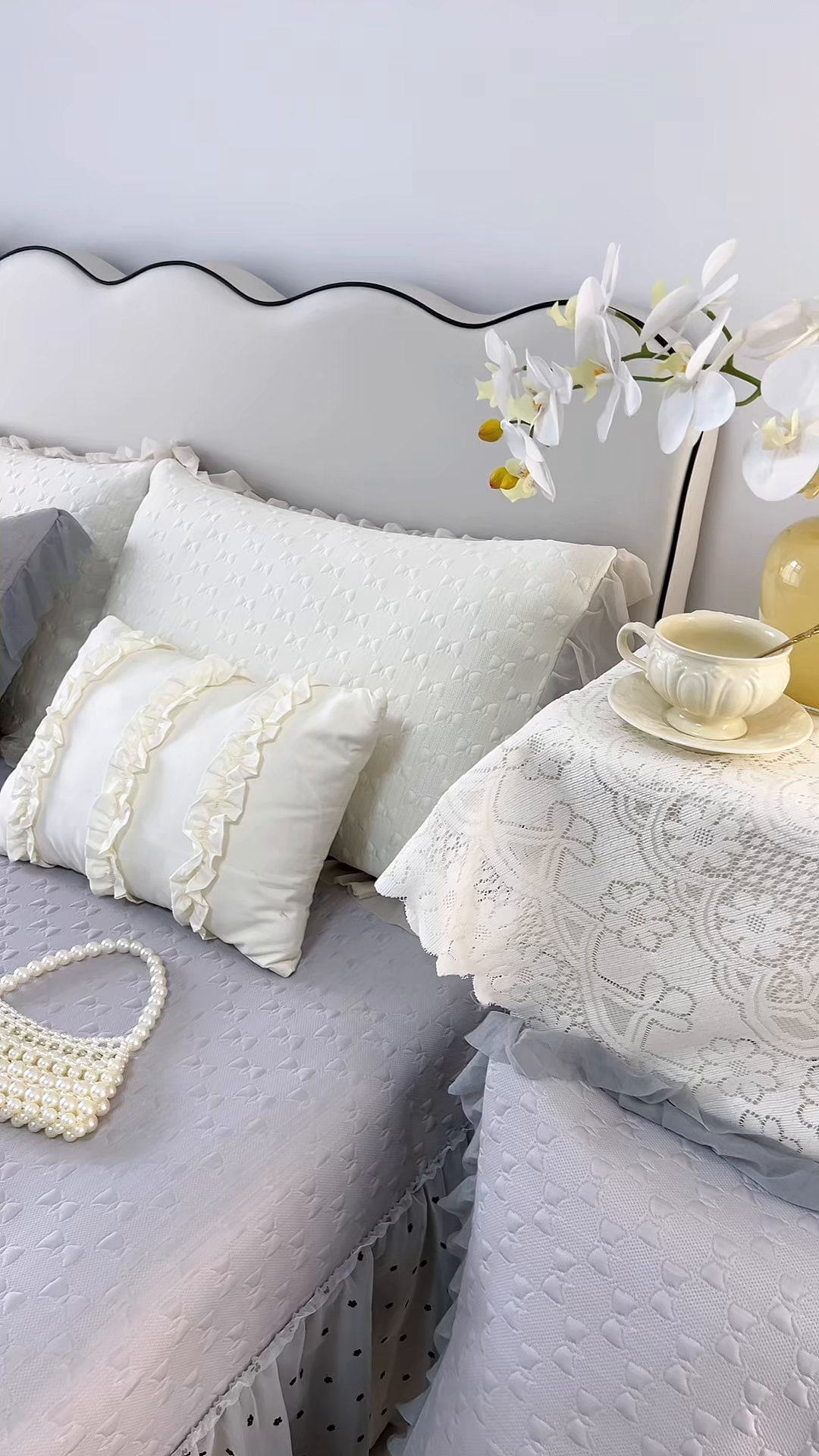 91家纺网 家纺一手货源 找家纺 恋尚羽家纺 2026新款高分子PE凉泡泡大床裙凉感席波浪冰豆豆凉席席子三件套-小确幸 小确幸-灰色