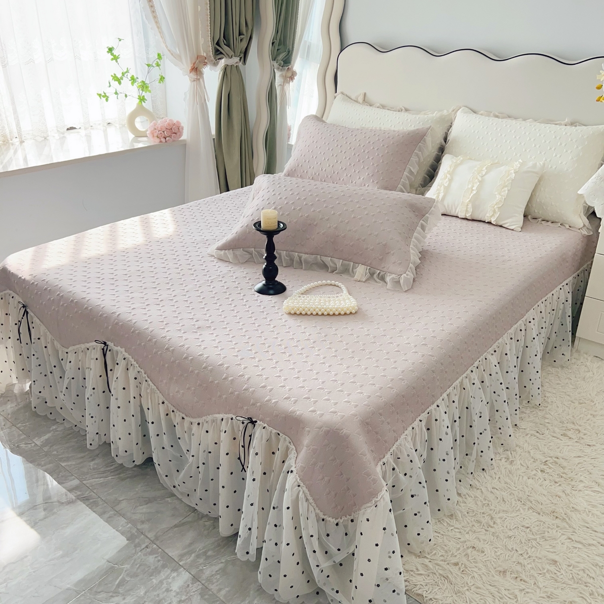 91家纺网 家纺一手货源 找家纺 恋尚羽家纺 2026新款高分子PE凉泡泡大床裙凉感席波浪冰豆豆凉席席子三件套-小确幸 小确幸-咖色