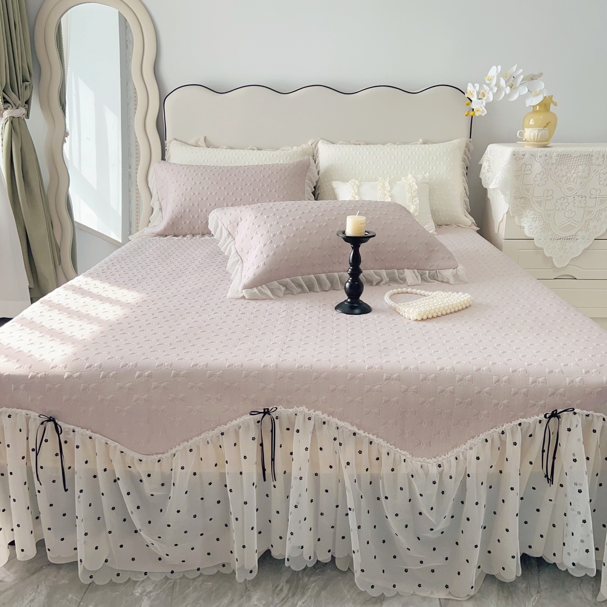 91家纺网 家纺一手货源 找家纺 恋尚羽家纺 2026新款高分子PE凉泡泡大床裙凉感席波浪冰豆豆凉席席子三件套-小确幸 小确幸-咖色