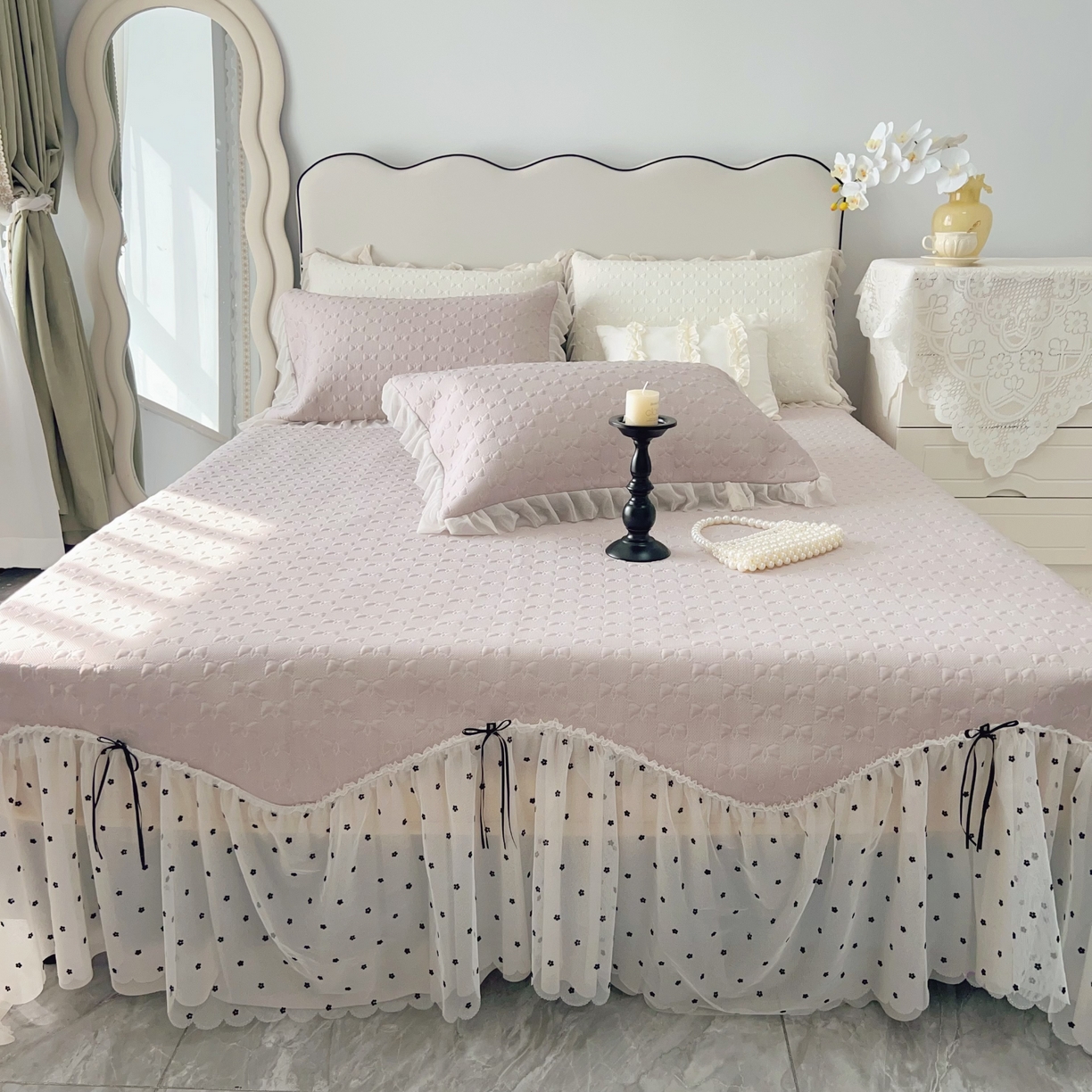 91家纺网 家纺一手货源 找家纺 恋尚羽家纺 2026新款高分子PE凉泡泡大床裙凉感席波浪冰豆豆凉席席子三件套-小确幸 小确幸-咖色