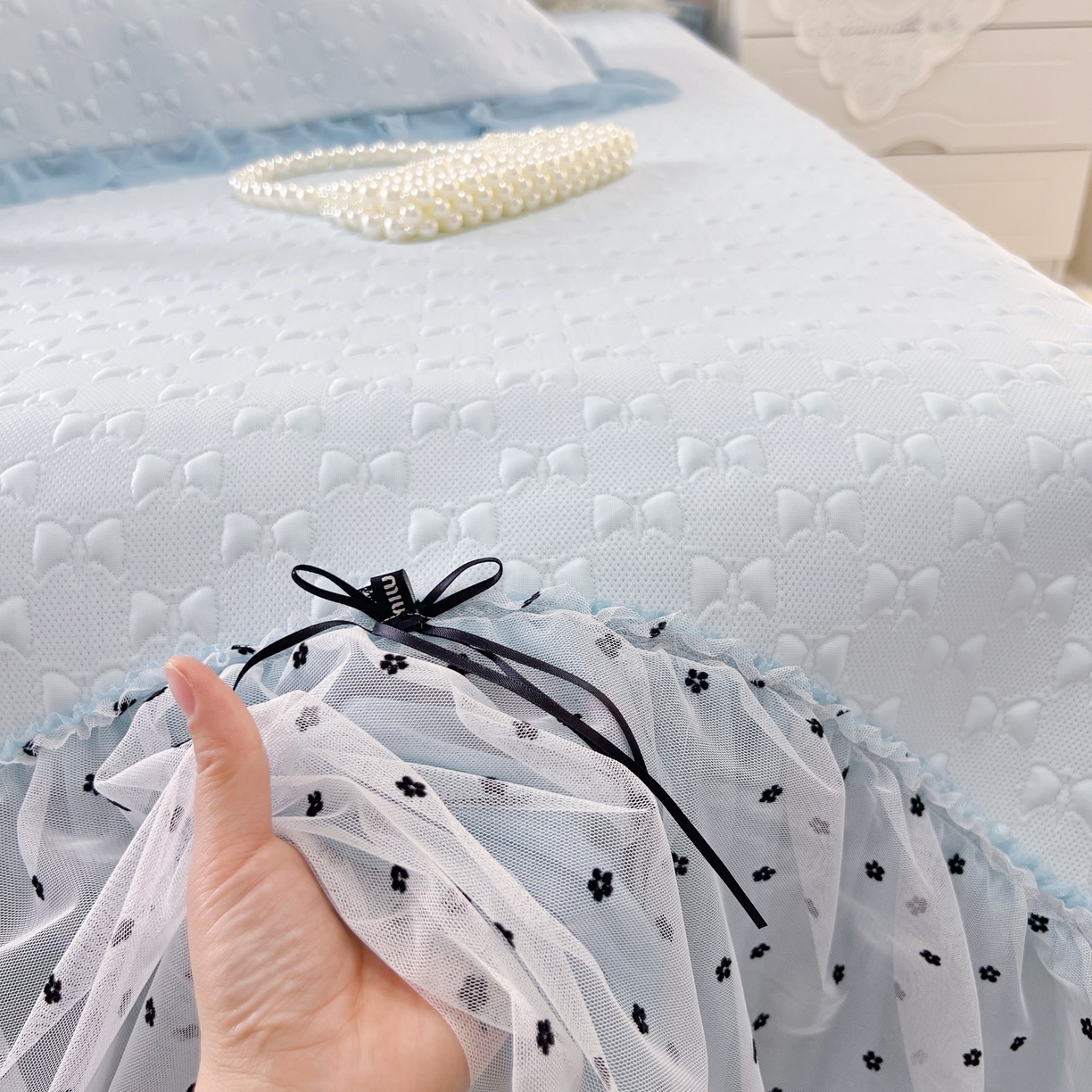 91家纺网 家纺一手货源 找家纺 恋尚羽家纺 2026新款高分子PE凉泡泡大床裙凉感席波浪冰豆豆凉席席子三件套-小确幸 小确幸-蓝色