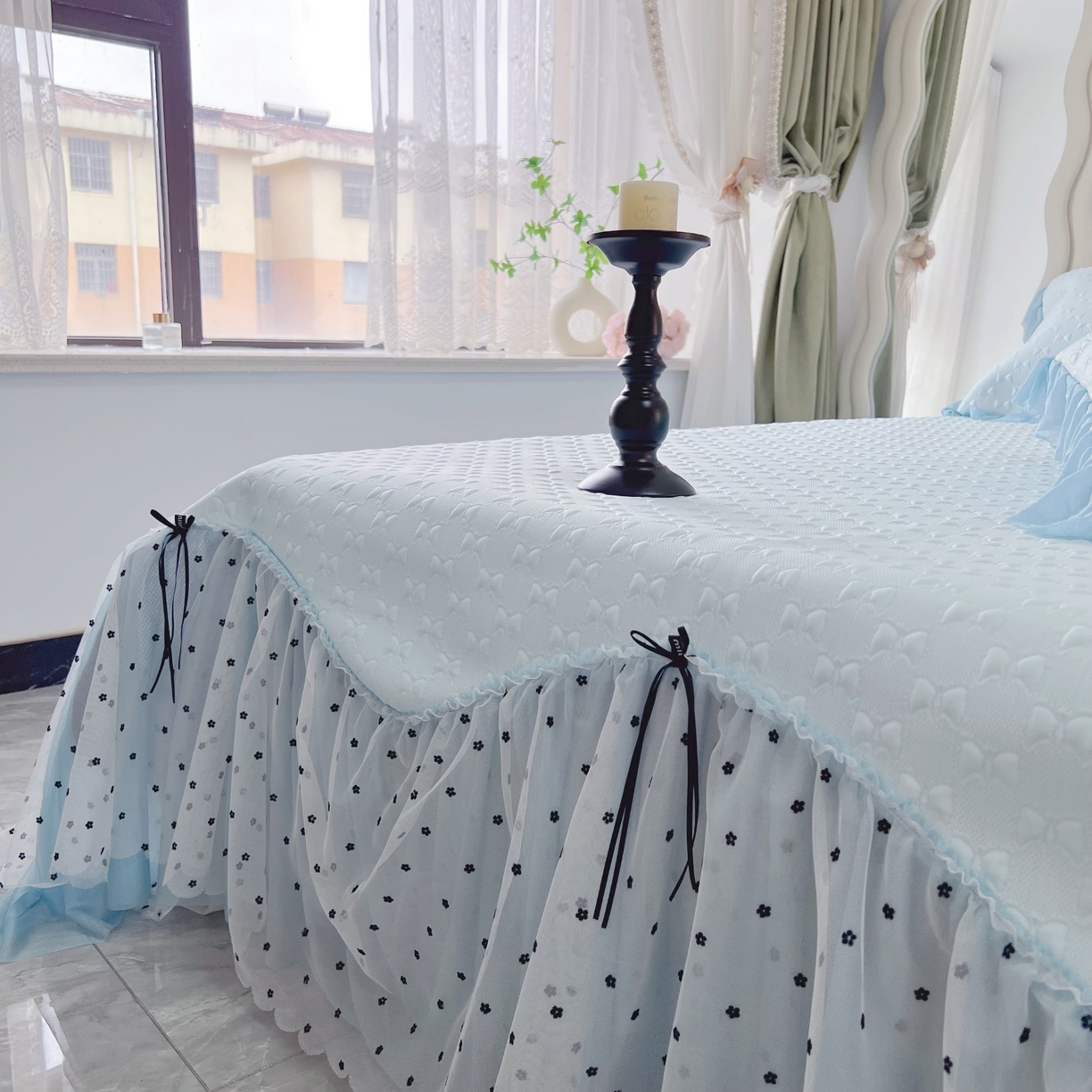 91家纺网 家纺一手货源 找家纺 恋尚羽家纺 2026新款高分子PE凉泡泡大床裙凉感席波浪冰豆豆凉席席子三件套-小确幸 小确幸-蓝色