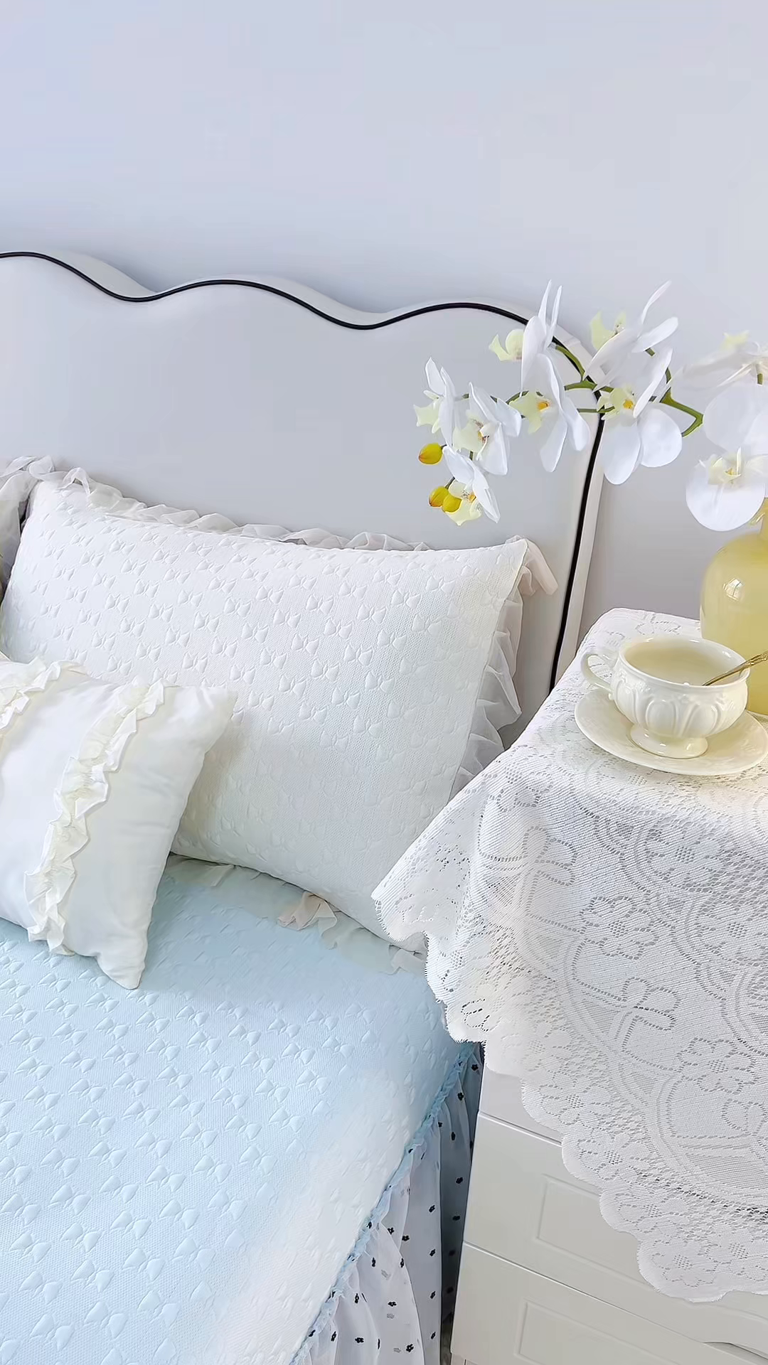 91家纺网 家纺一手货源 找家纺 恋尚羽家纺 2026新款高分子PE凉泡泡大床裙凉感席波浪冰豆豆凉席席子三件套-小确幸 小确幸-蓝色