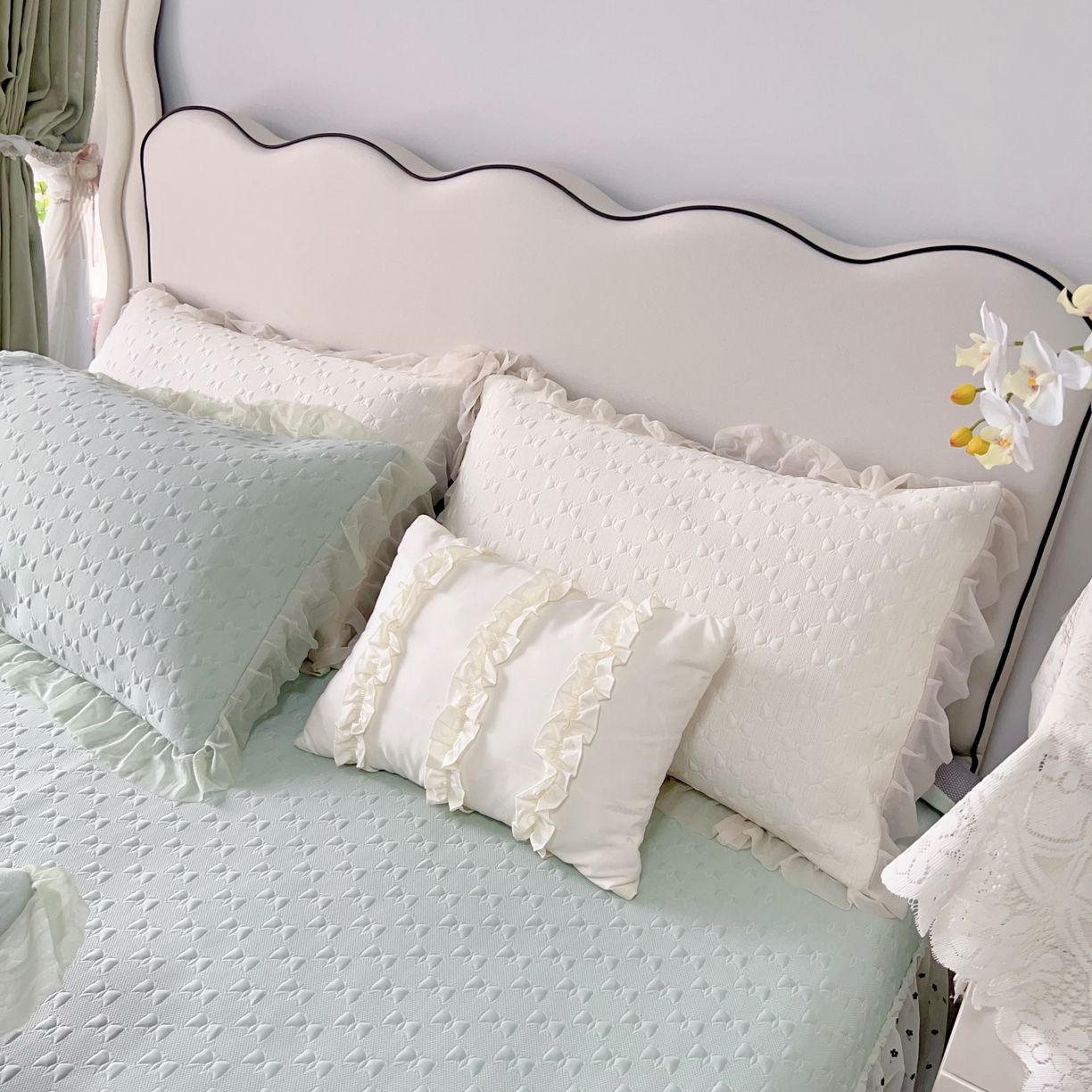 91家纺网 家纺一手货源 找家纺 恋尚羽家纺 2026新款高分子PE凉泡泡大床裙凉感席波浪冰豆豆凉席席子三件套-小确幸 小确幸-绿色