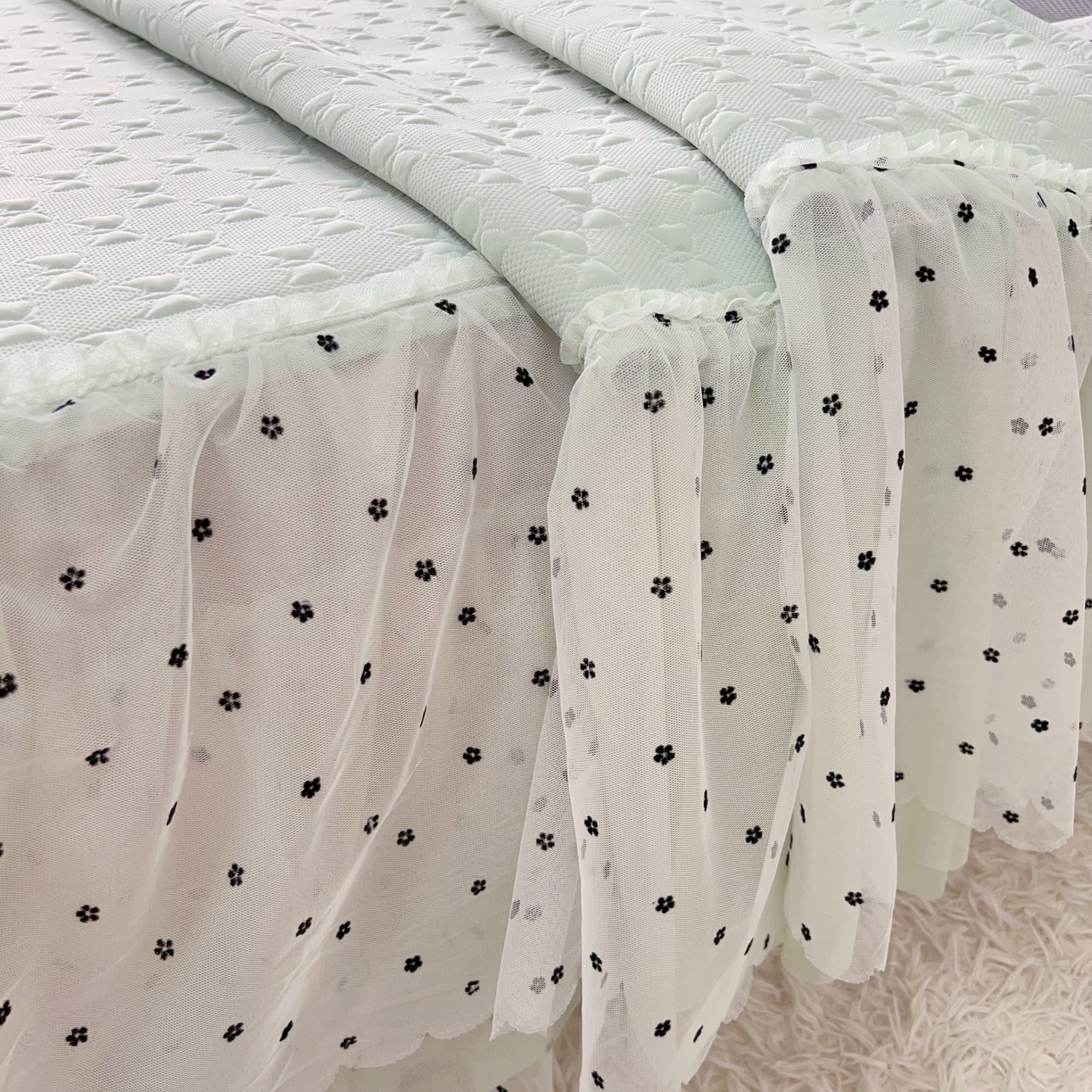 91家纺网 家纺一手货源 找家纺 恋尚羽家纺 2026新款高分子PE凉泡泡大床裙凉感席波浪冰豆豆凉席席子三件套-小确幸 小确幸-绿色