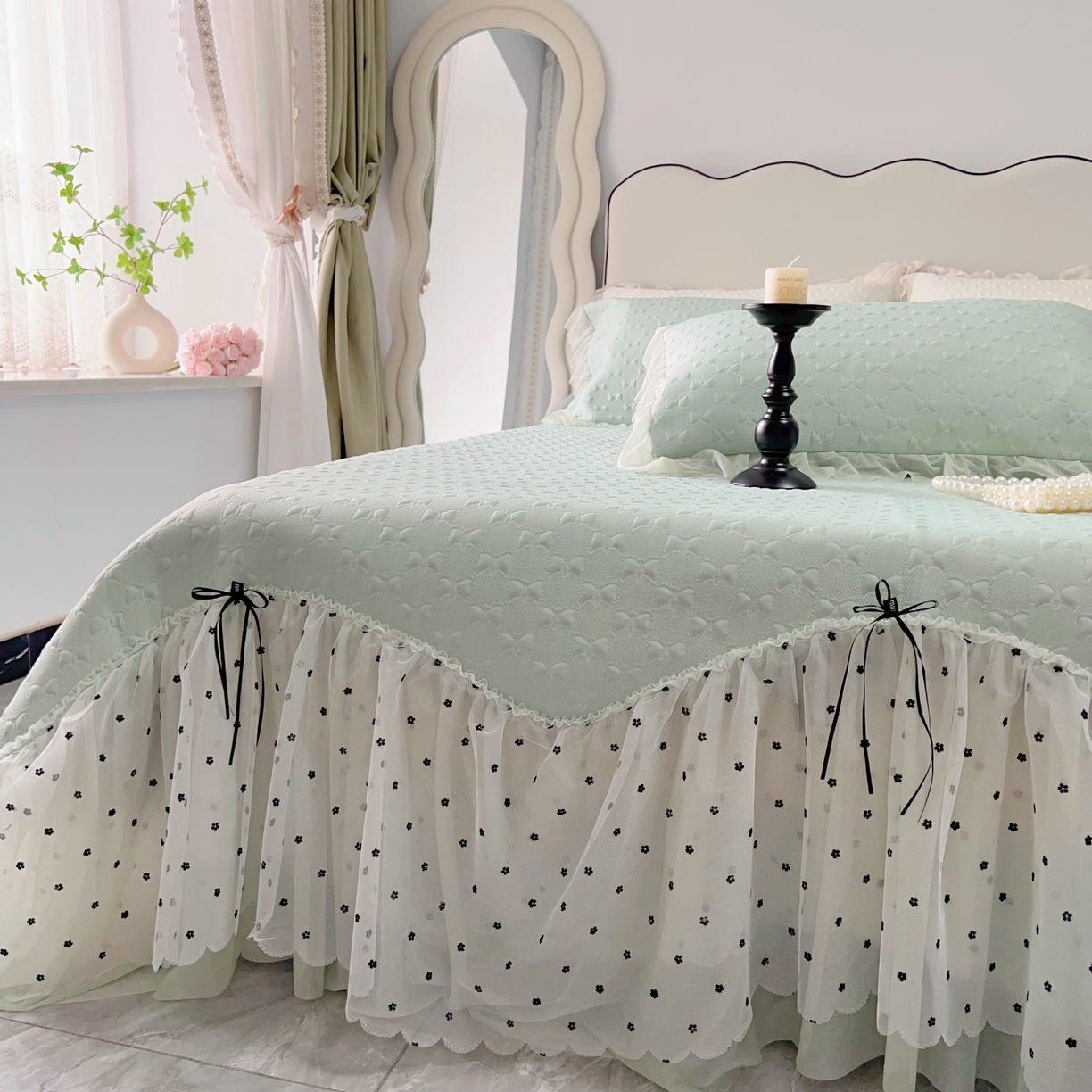 91家纺网 家纺一手货源 找家纺 恋尚羽家纺 2026新款高分子PE凉泡泡大床裙凉感席波浪冰豆豆凉席席子三件套-小确幸 小确幸-绿色