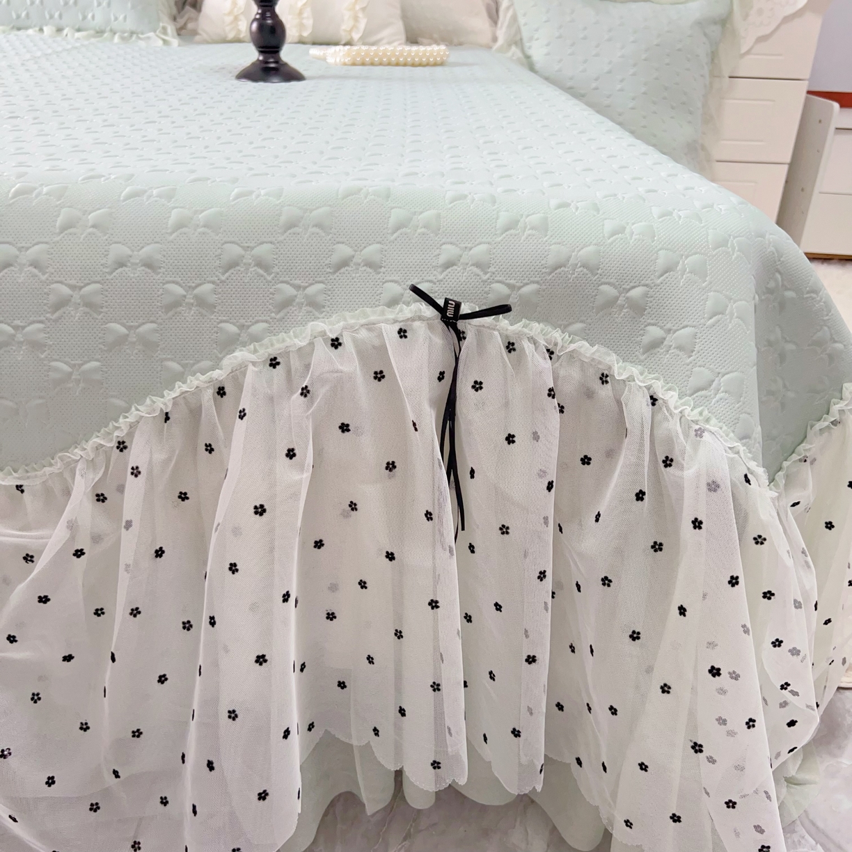 91家纺网 家纺一手货源 找家纺 恋尚羽家纺 2026新款高分子PE凉泡泡大床裙凉感席波浪冰豆豆凉席席子三件套-小确幸 小确幸-绿色