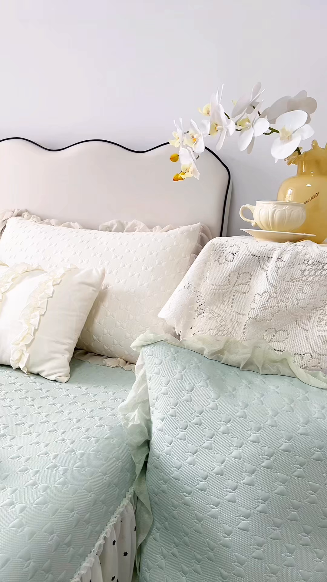 91家纺网 家纺一手货源 找家纺 恋尚羽家纺 2026新款高分子PE凉泡泡大床裙凉感席波浪冰豆豆凉席席子三件套-小确幸 小确幸-绿色