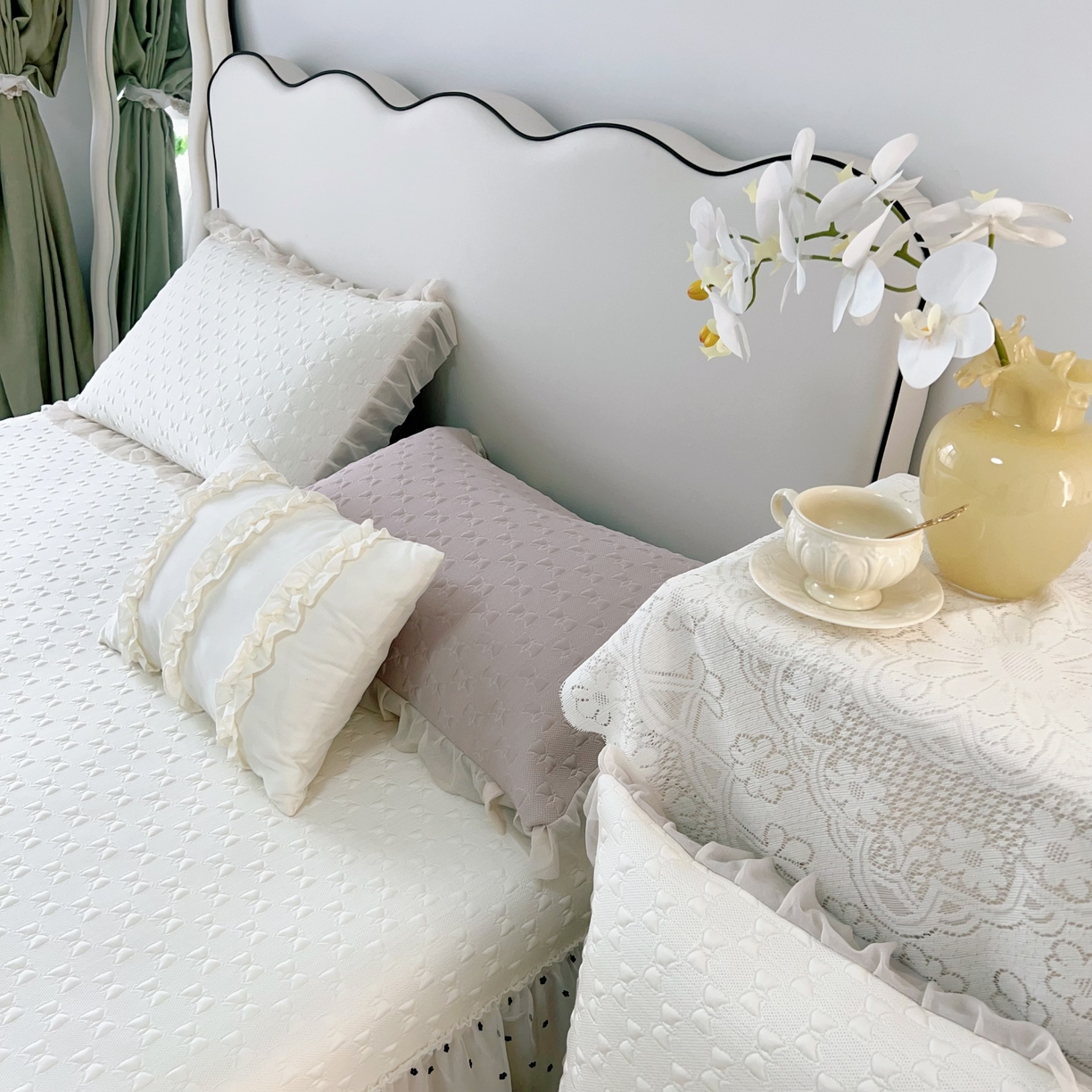 91家纺网 家纺一手货源 找家纺 恋尚羽家纺 2026新款高分子PE凉泡泡大床裙凉感席波浪冰豆豆凉席席子三件套-小确幸 小确幸-米白