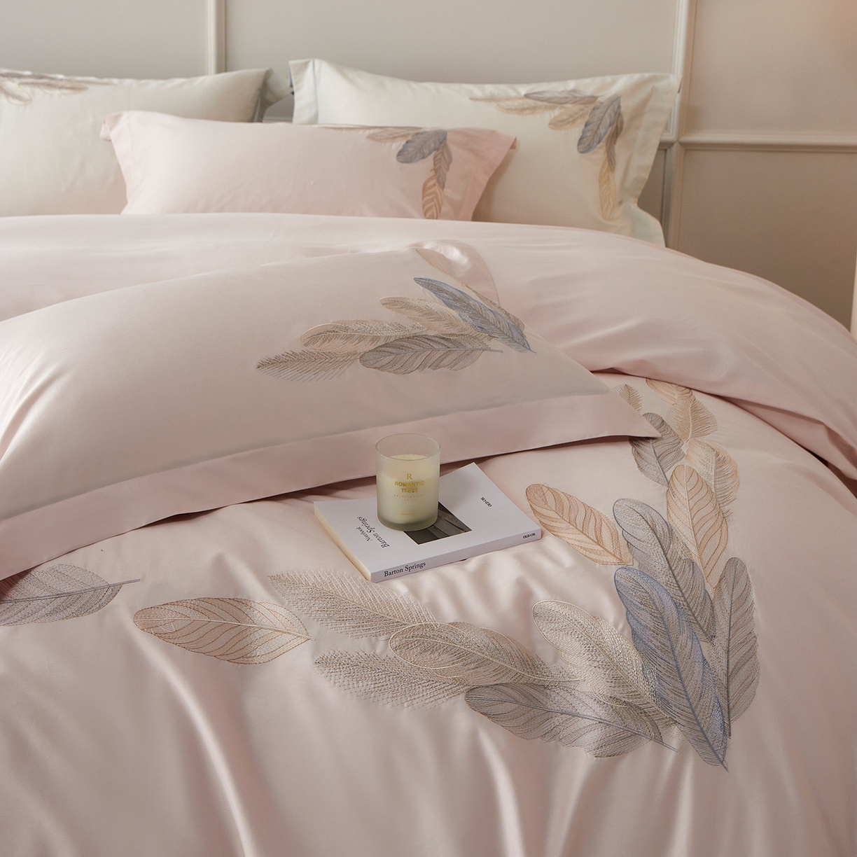 91家纺网 家纺一手货源 找家纺 优悦生活馆 2026新款冰丝刺绣四件套-露晞 露晞-粉