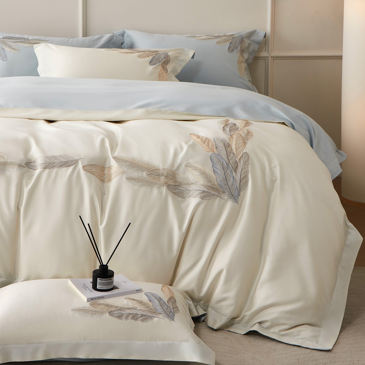 91家纺网 家纺一手货源 找家纺 （总）优悦生活馆 2026新款冰丝刺绣四件套-露晞