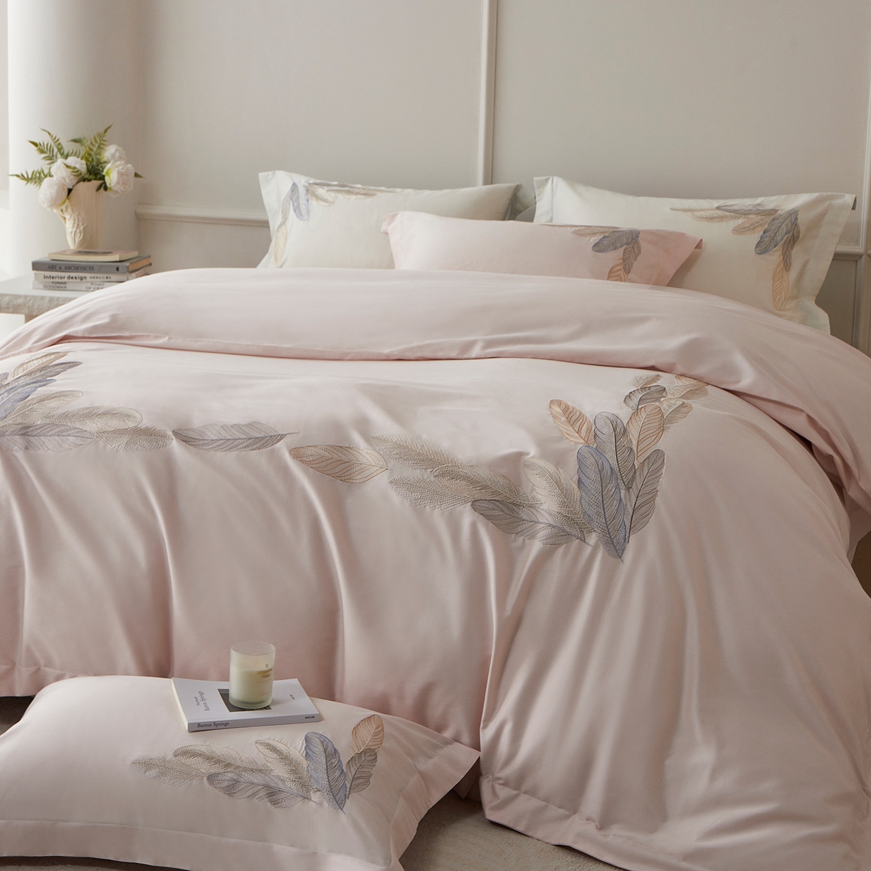 91家纺网 家纺一手货源 找家纺 优悦生活馆 2026新款冰丝刺绣四件套-露晞 露晞-粉