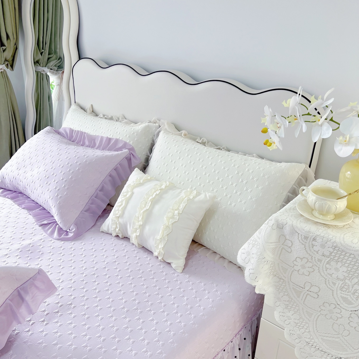 91家纺网 家纺一手货源 找家纺 恋尚羽家纺 2026新款高分子PE凉泡泡大床裙凉感席波浪冰豆豆凉席席子三件套-小确幸 小确幸-紫色