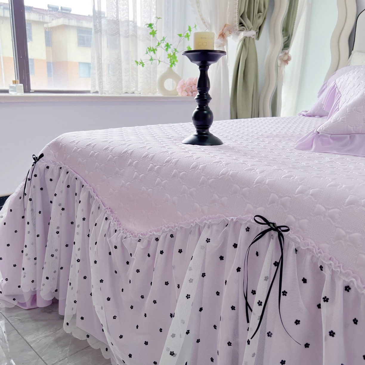 91家纺网 家纺一手货源 找家纺 恋尚羽家纺 2026新款高分子PE凉泡泡大床裙凉感席波浪冰豆豆凉席席子三件套-小确幸 小确幸-紫色