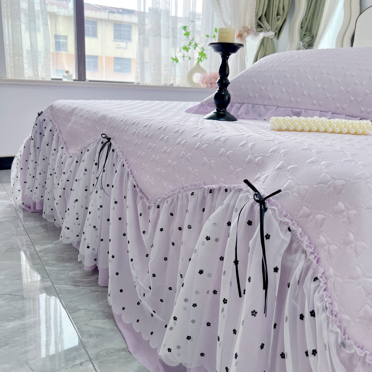 91家纺网 家纺一手货源 找家纺 恋尚羽家纺 2026新款高分子PE凉泡泡大床裙凉感席波浪冰豆豆凉席席子三件套-小确幸 小确幸-紫色