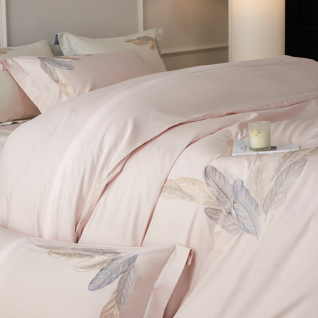 91家纺网 家纺一手货源 找家纺 优悦生活馆 2026新款冰丝刺绣四件套-露晞 露晞-粉