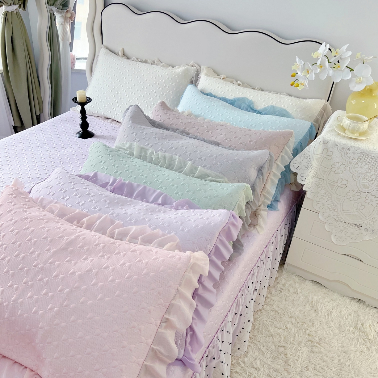 91家纺网 家纺一手货源 找家纺 恋尚羽家纺 2026新款高分子PE凉泡泡大床裙凉感席波浪冰豆豆凉席席子三件套-小确幸 小确幸-紫色