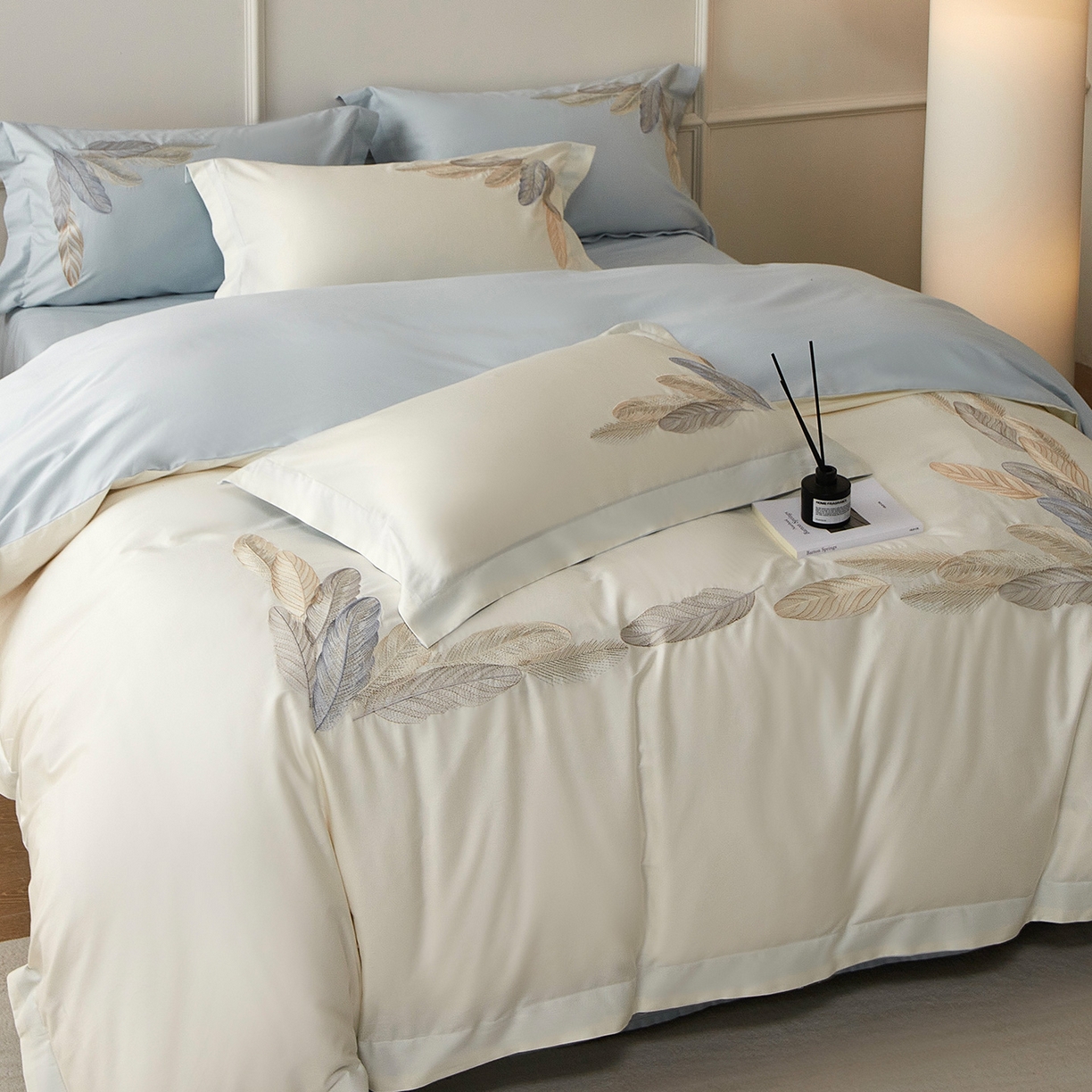 91家纺网 家纺一手货源 找家纺 优悦生活馆 2026新款冰丝刺绣四件套-露晞 露晞-白