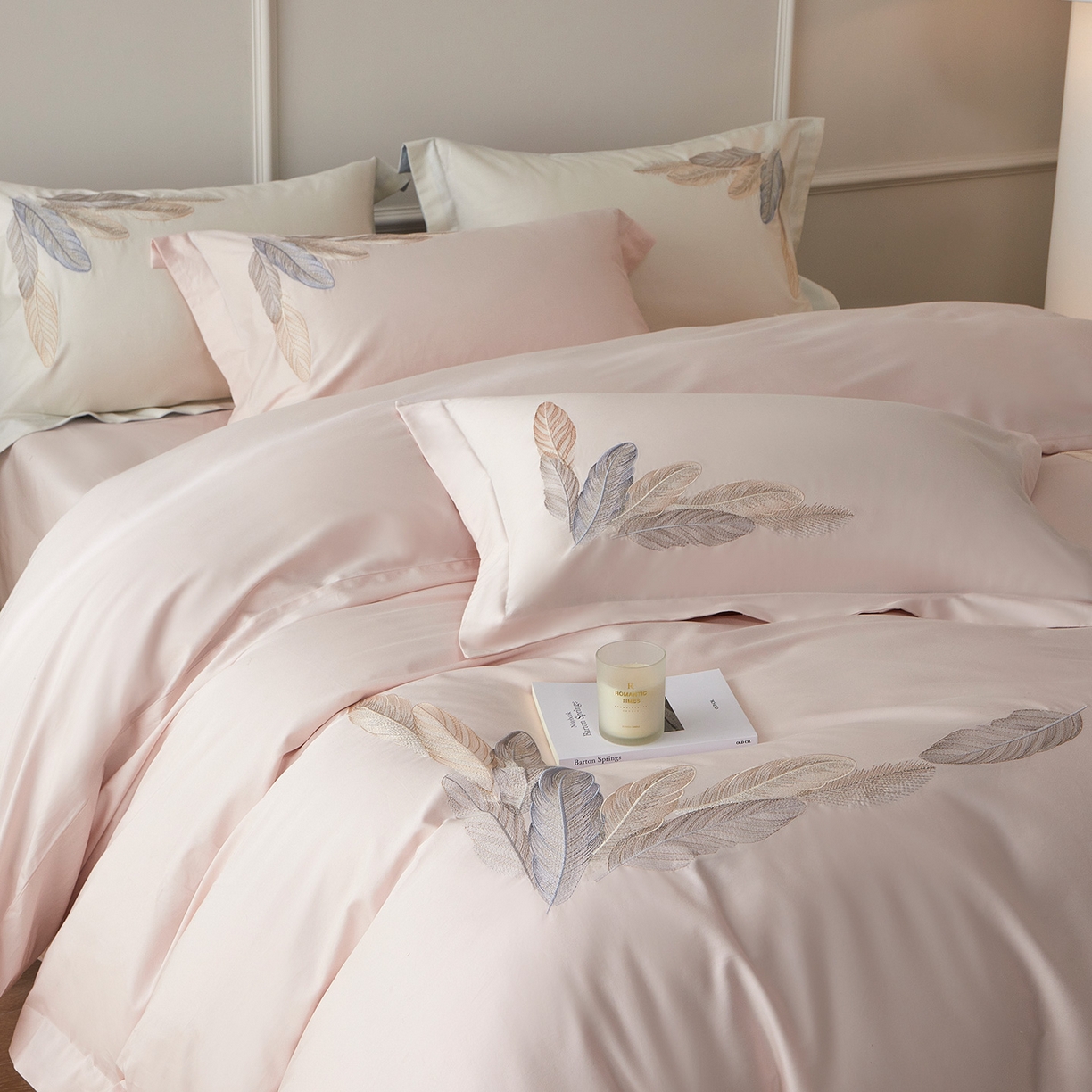 91家纺网 家纺一手货源 找家纺 优悦生活馆 2026新款冰丝刺绣四件套-露晞 露晞-粉