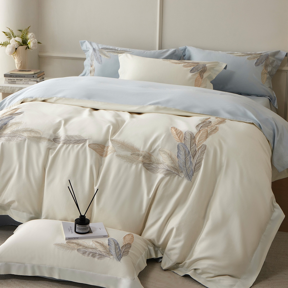 91家纺网 家纺一手货源 找家纺 （总）优悦生活馆 2026新款冰丝刺绣四件套-露晞