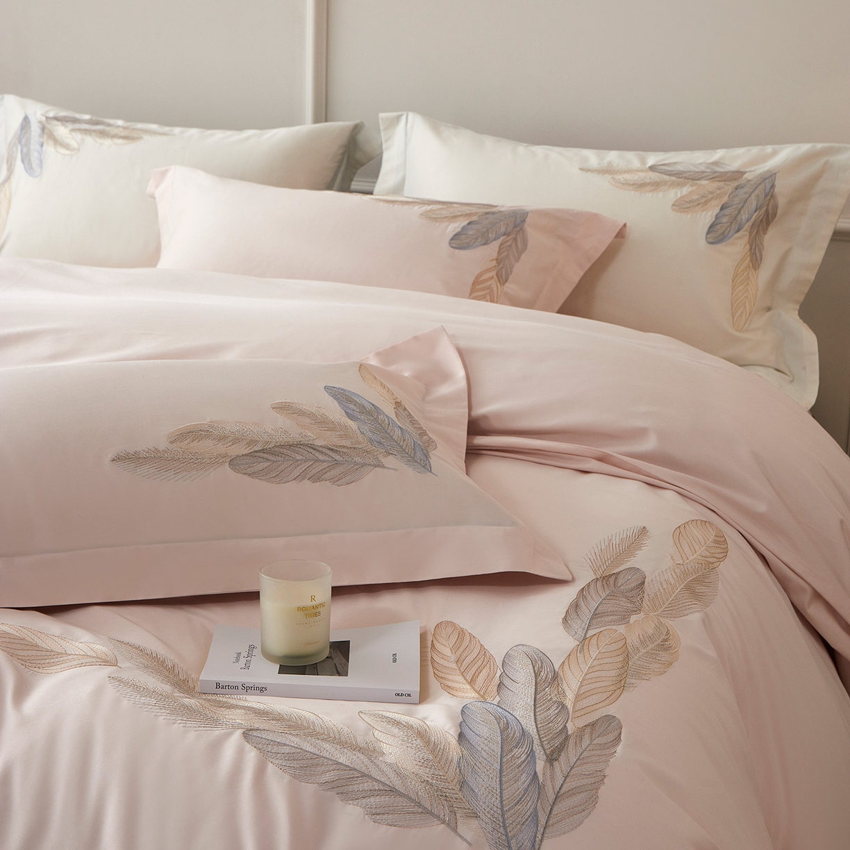 91家纺网 家纺一手货源 找家纺 优悦生活馆 2026新款冰丝刺绣四件套-露晞 露晞-粉