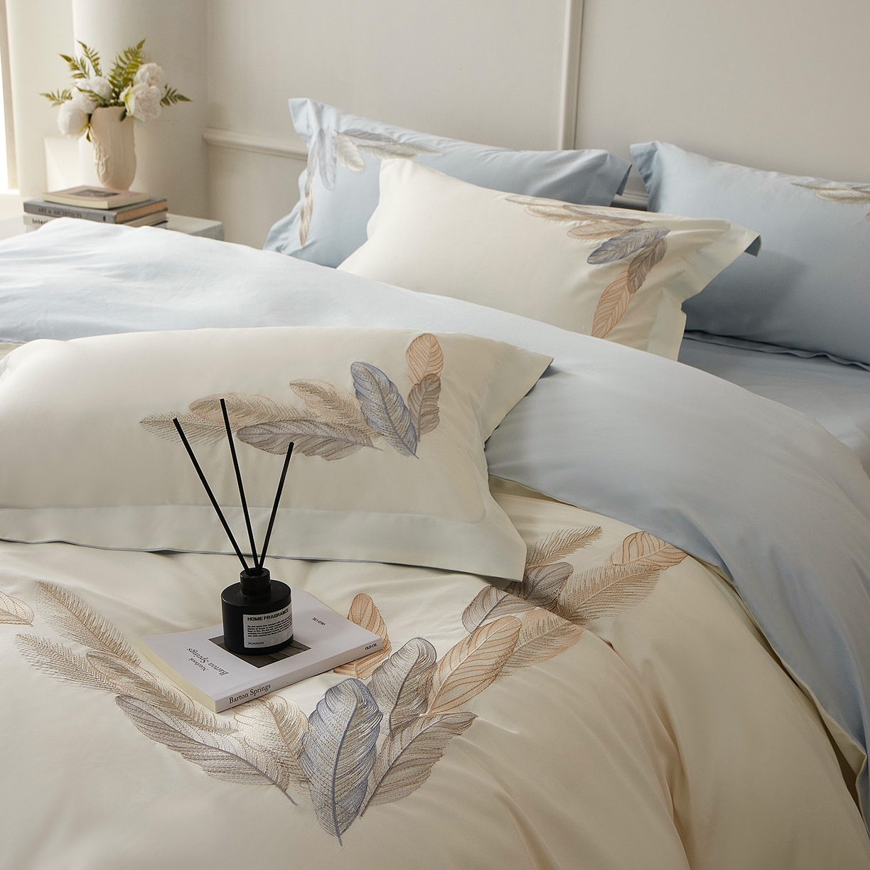 91家纺网 家纺一手货源 找家纺 优悦生活馆 2026新款冰丝刺绣四件套-露晞 露晞-白