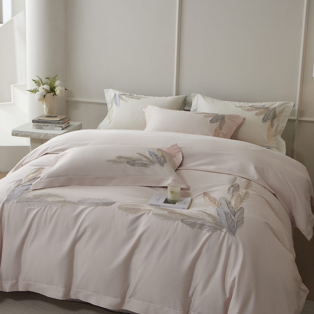 91家纺网 家纺一手货源 找家纺 优悦生活馆 2026新款冰丝刺绣四件套-露晞 露晞-粉