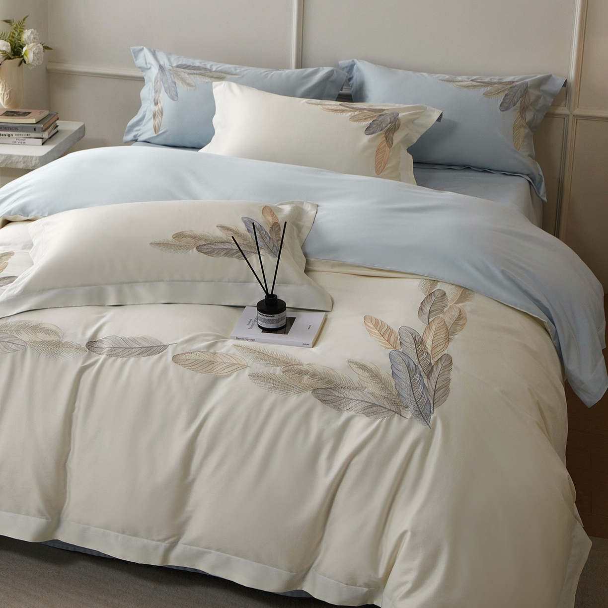 91家纺网 家纺一手货源 找家纺 （总）优悦生活馆 2026新款冰丝刺绣四件套-露晞